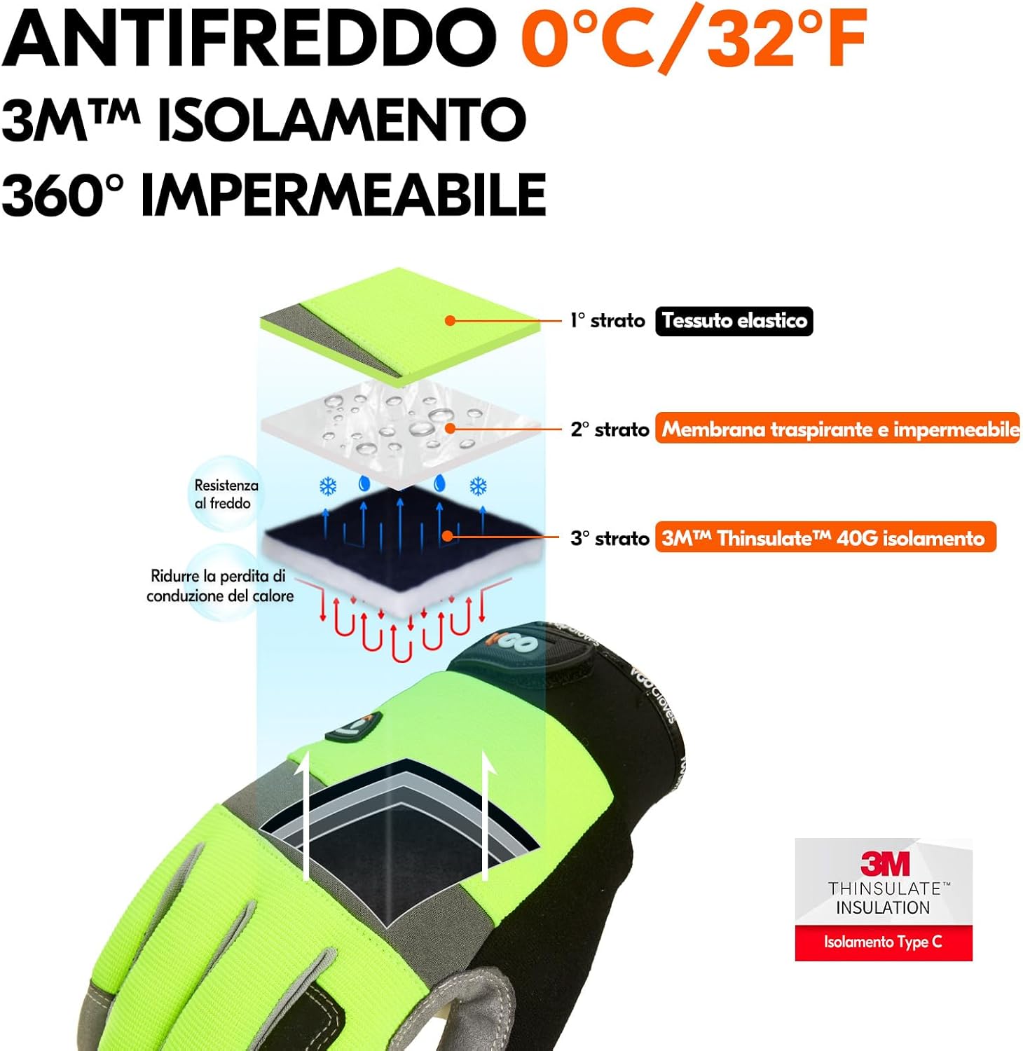 Thumbnail 1 de Vgo… Guanti lavoro termici impermeabili invernali con touchscreen (1 paio)