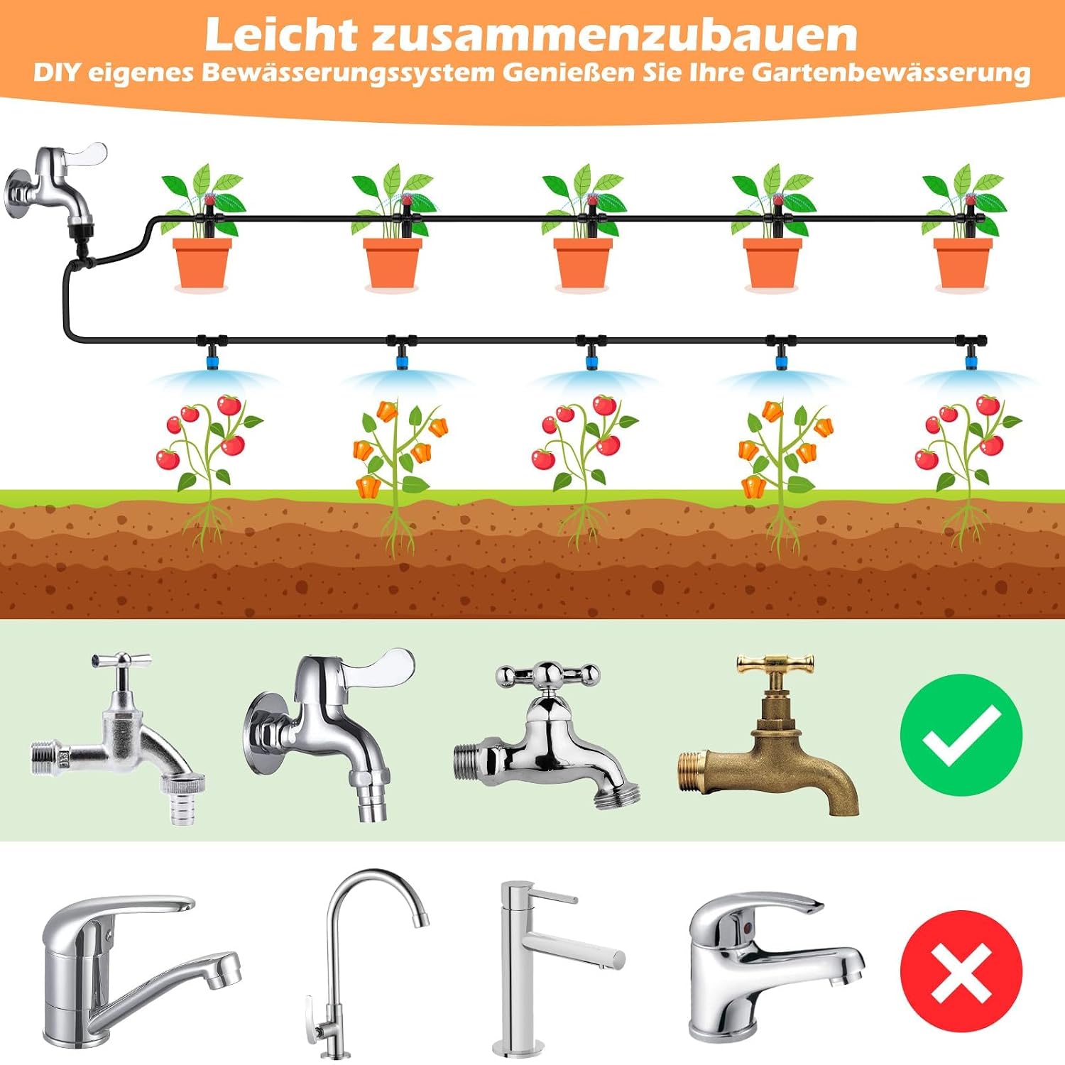 Detalle de Bewässerungssystem Garten 20M – DIY Tropf- und Nebelbewässerung mit Micro Drip, 3 Modi