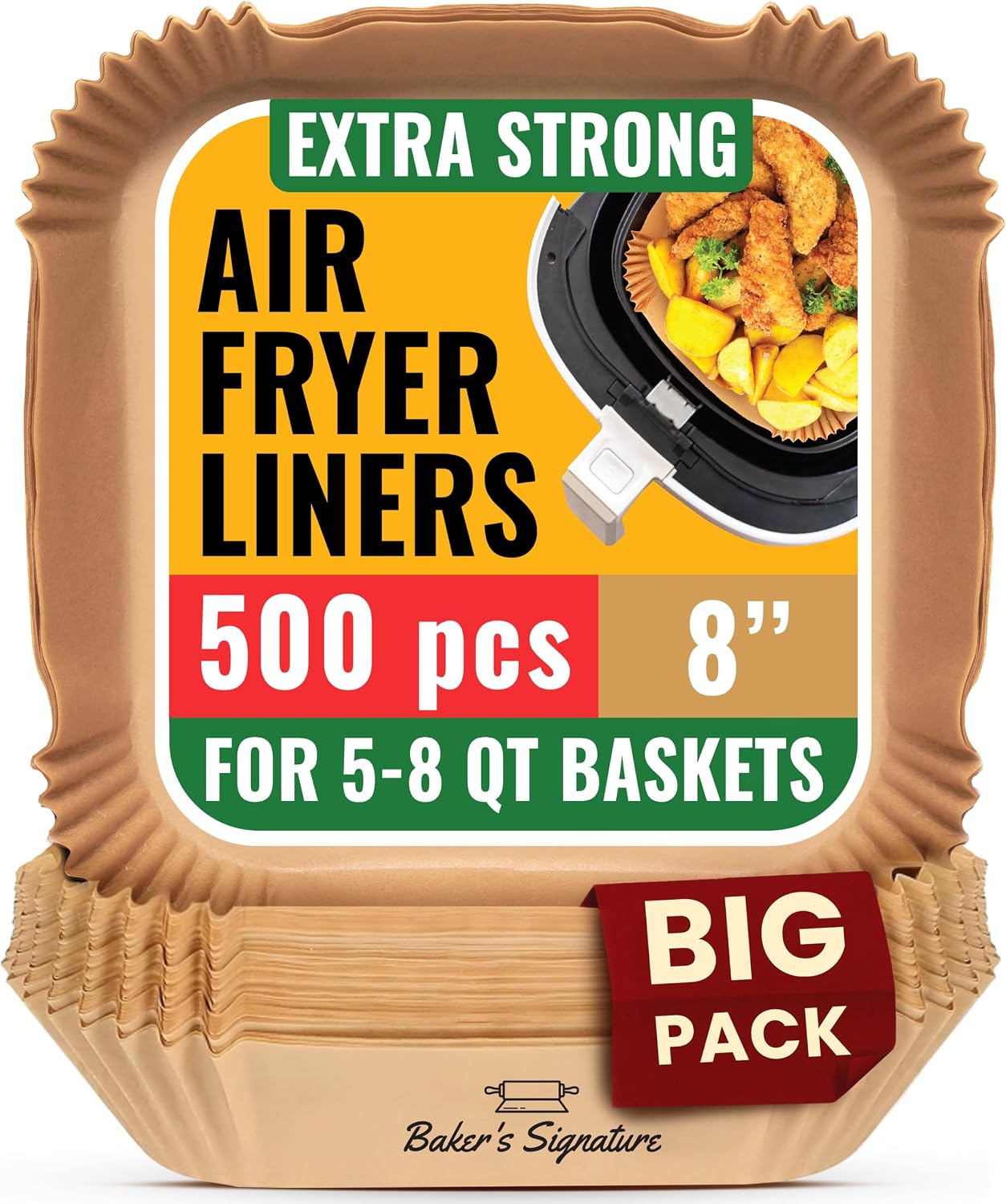 Detalle de Baker's Signature 8-Inch Air Fryer Liners, 500 Nonstick Oil-Proof Sheets