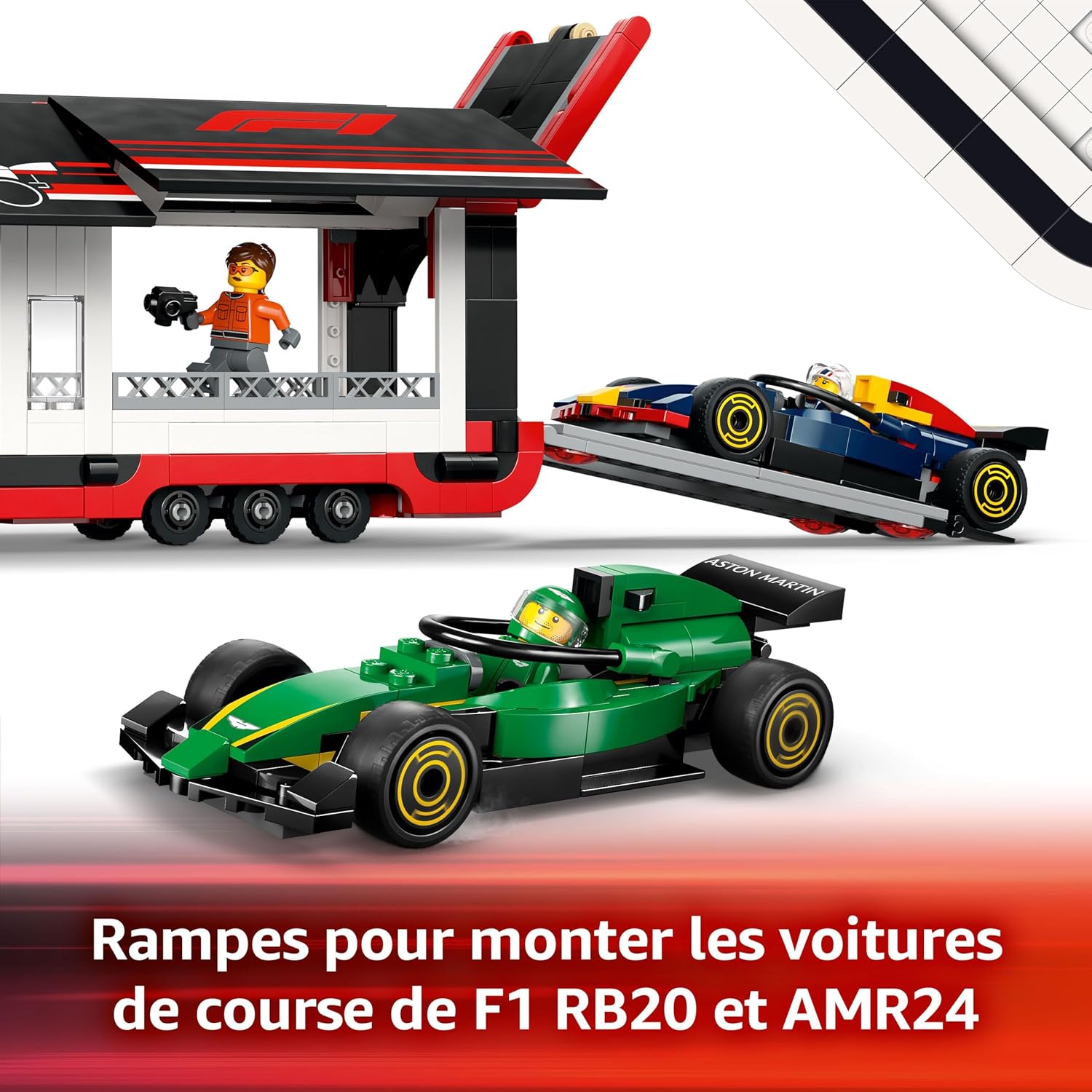 Detalle 2 de LEGO City Camion de F1 avec RB20 et AMR24 – Transporteur pour voitures Red Bull & Aston Martin (60445)