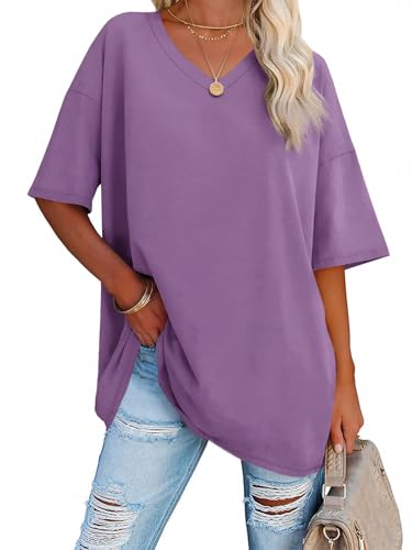 Detalle de Ebifin T-Shirt Oversize Femme à Col V Violet - Taille M