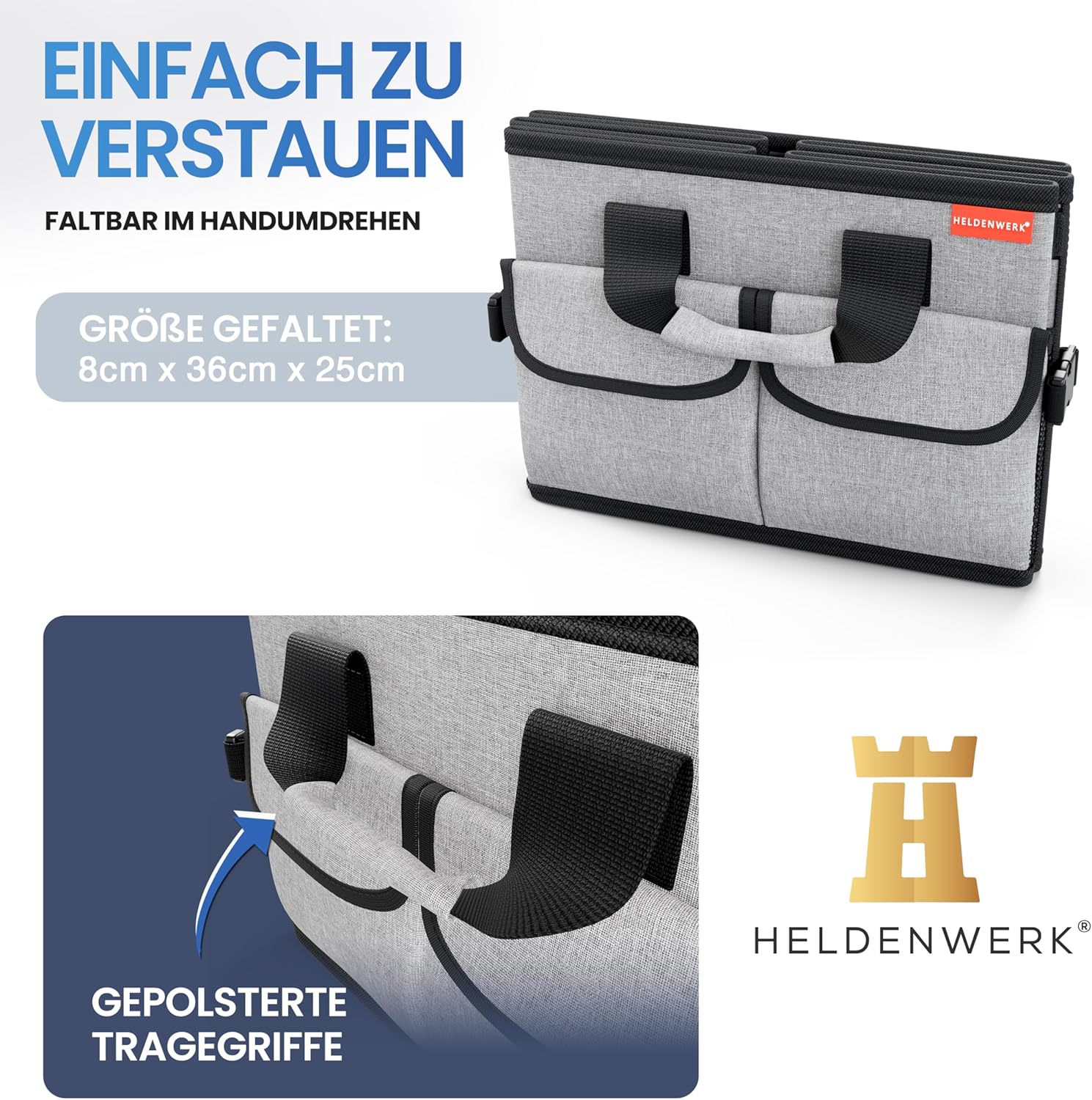 Detalle de HELDENWERK Premium Kofferraum-Organizer mit Deckel – faltbare Kofferraumbox mit rutschfestem Boden