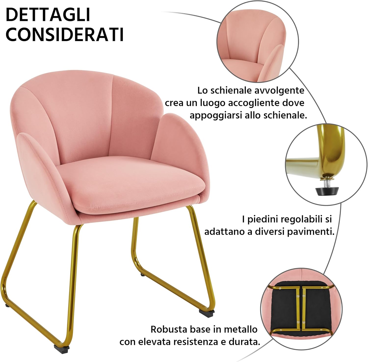 Thumbnail 4 de Yaheetech poltroncina imbottita in velluto rosa per camera da letto e salotto, schienale circolare e braccioli