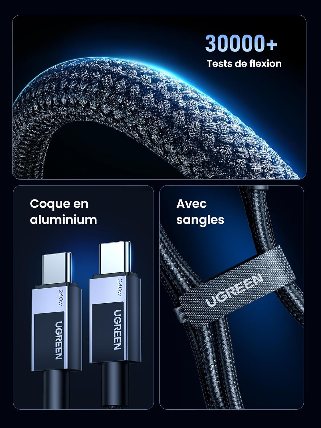 Thumbnail 6 de UGREEN USB-C-kabel 240 W, PD 3.1, 5 A/48 V en gevlochten nylon