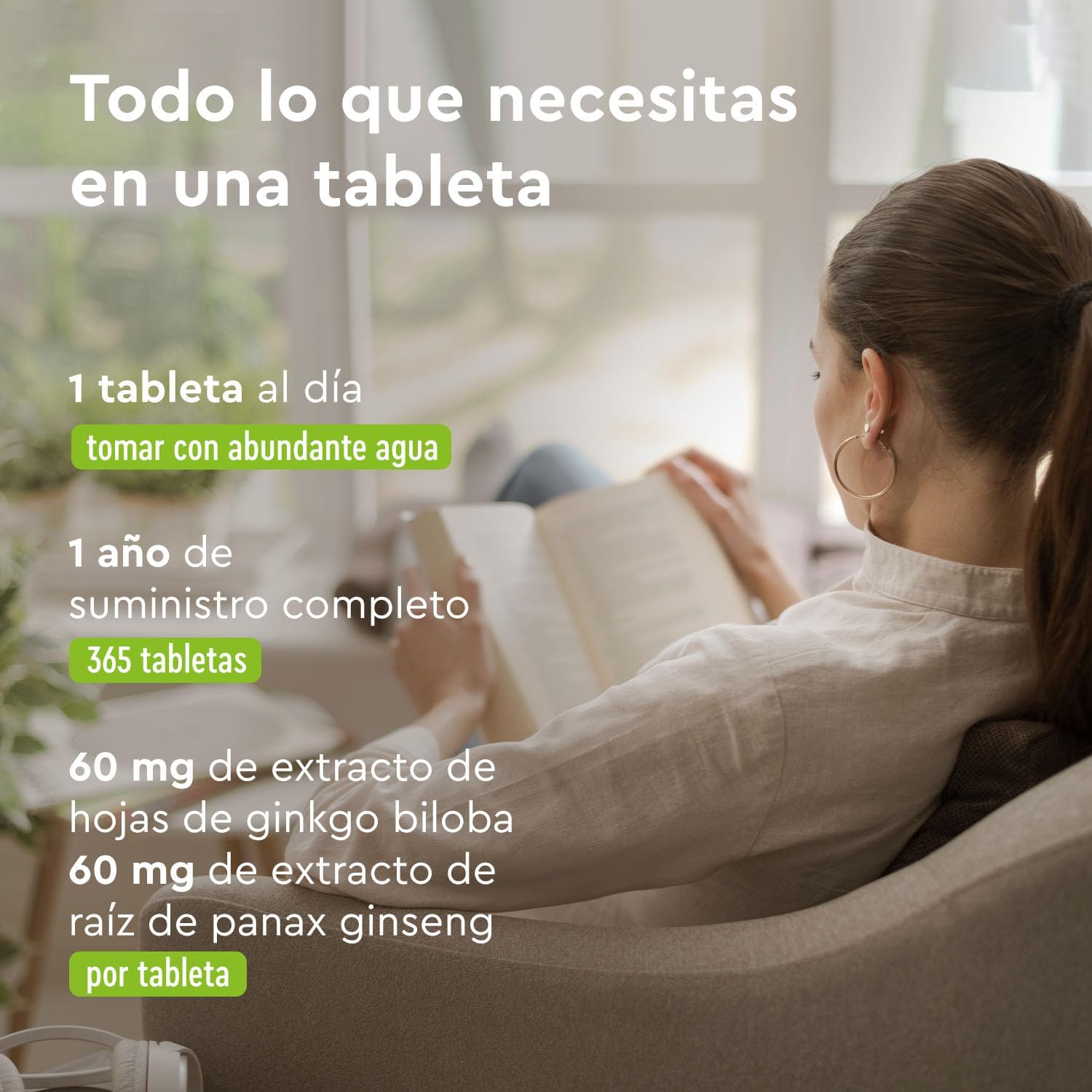 Detalle 2 de Ginkgo + Ginseng 365 tabletas Suplemento vegetal
