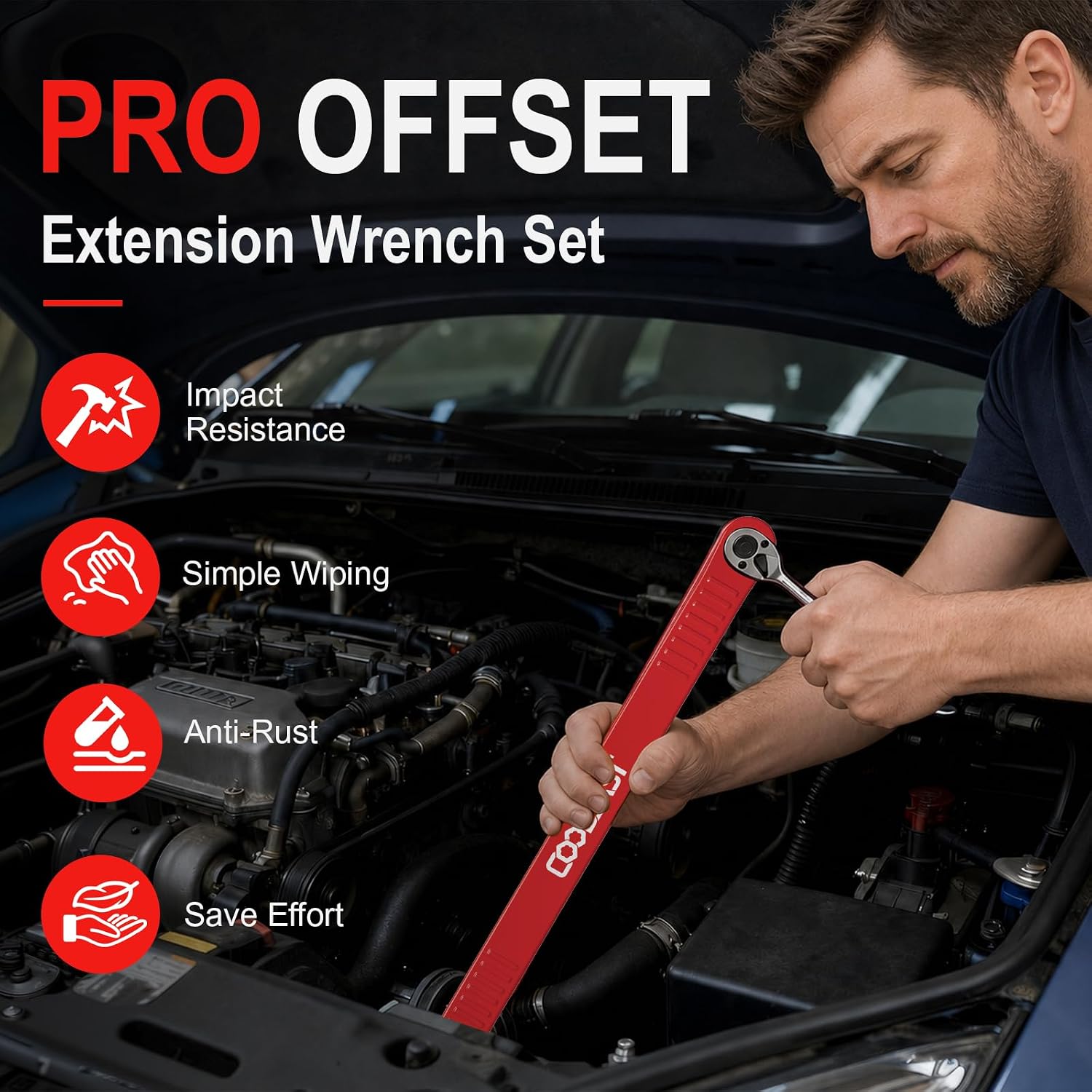 Detalle de coobeast 3/8-Inch Pro Offset Extension Wrench Set with Square Drive Adapters