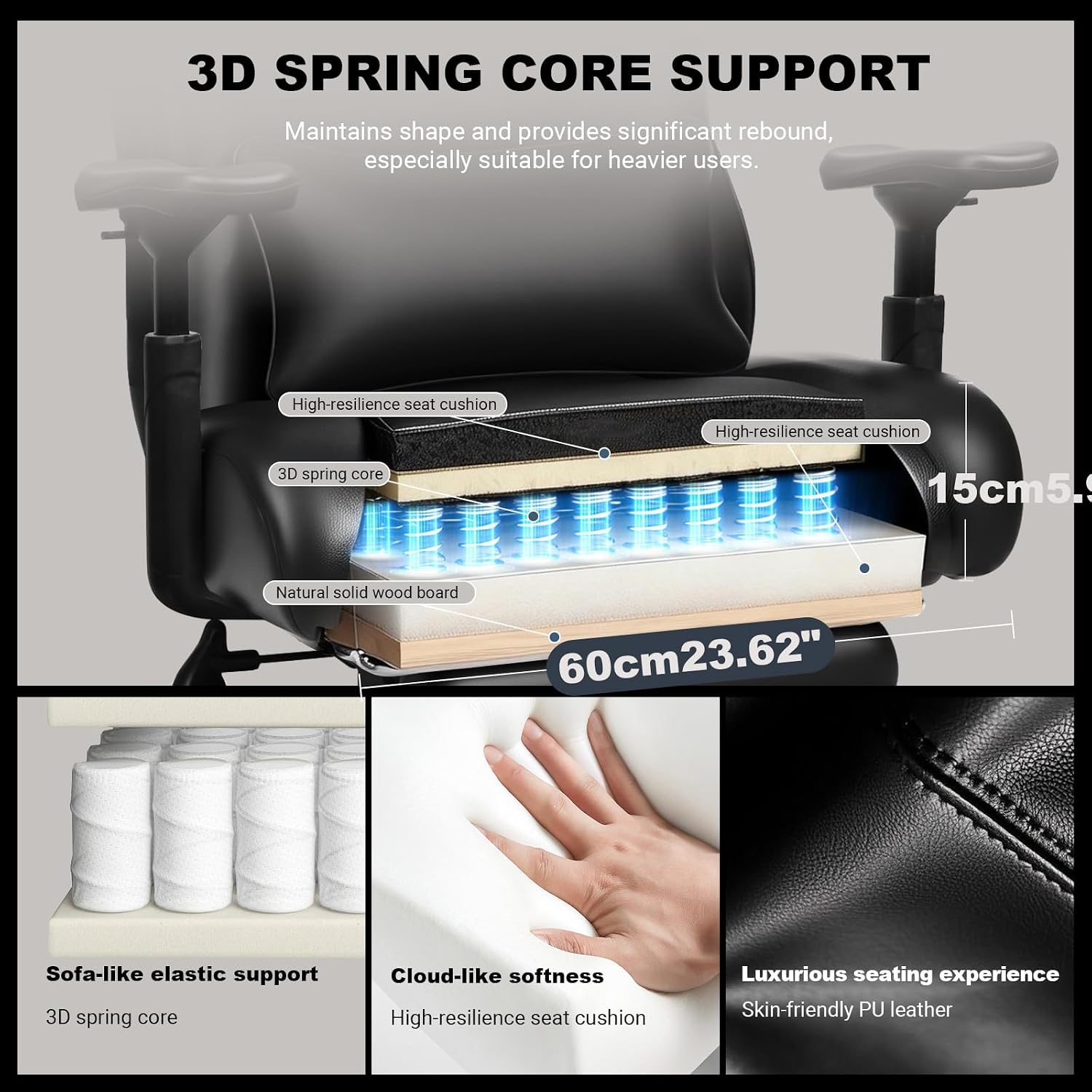 Thumbnail 2 de BASETBL Office Chair Heavy Duty: 440lbs/200kg XXL Leather Executive with Headrest, Footrest and 3D Armrests
