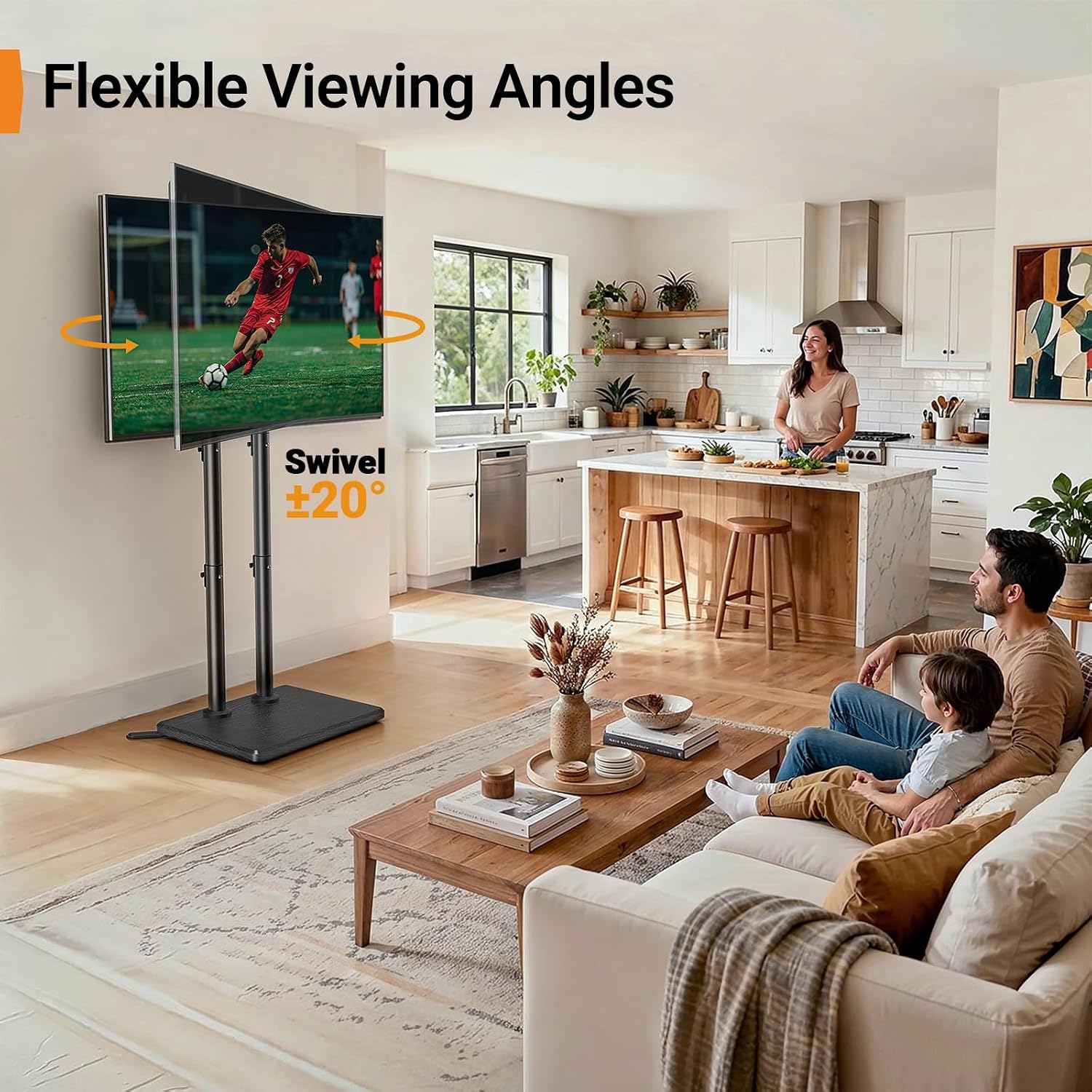 Thumbnail 3 de Perlegear PGFLS34B Floor TV Stand, 32–75-Inch TVs, Height-Adjustable, Swivel