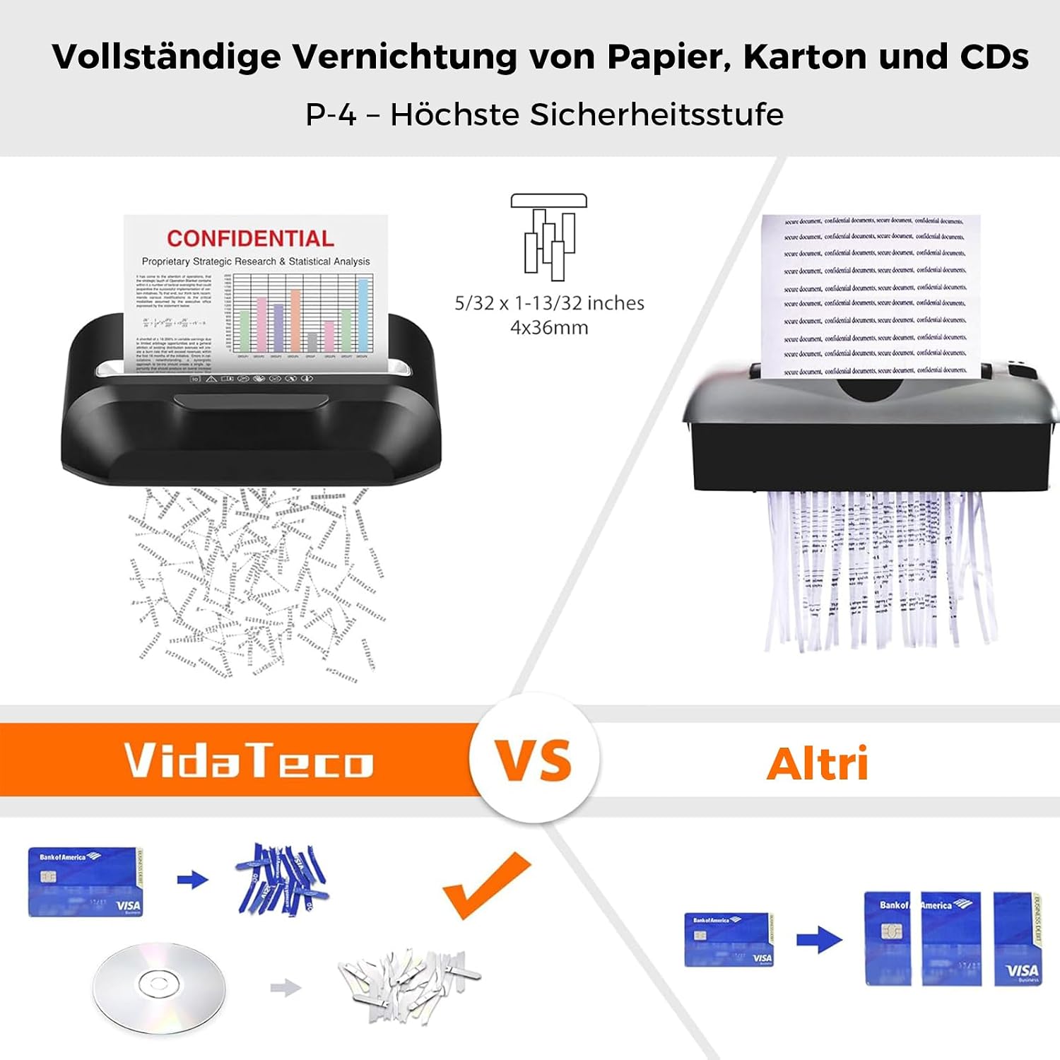 Detalle de Schredder, 10 Blatt Kreuzschnitt P-4 – VidaTeco Aktenvernichter mit 14 L Behälter für Homeoffice