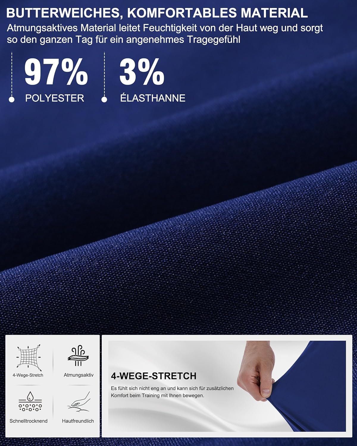 Detalle de Zoofly 2er Pack Herren Sportshorts Sommer mit Reißverschluss-Taschen – Atmungsaktiv, schnell trocknend