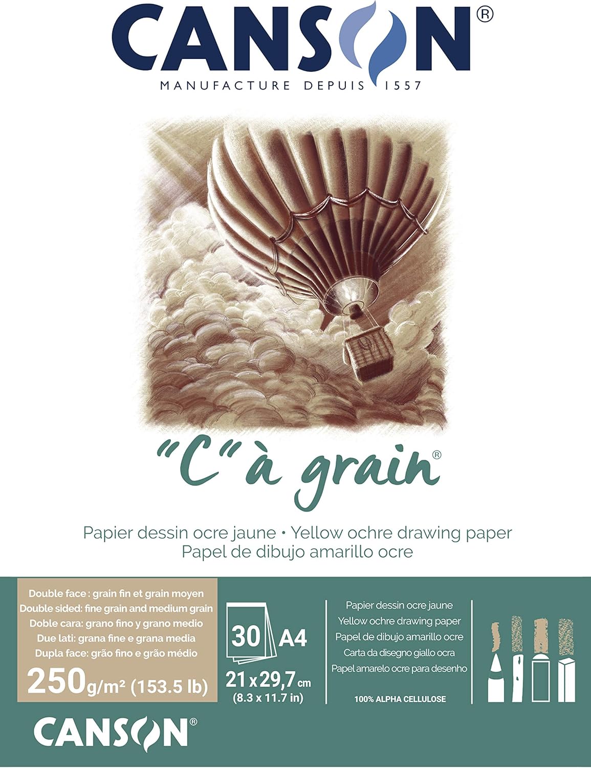 Thumbnail 5 de Bloc de papier Canson “C” à Grain – 30 feuilles A3, 250 g/m², gris chiné