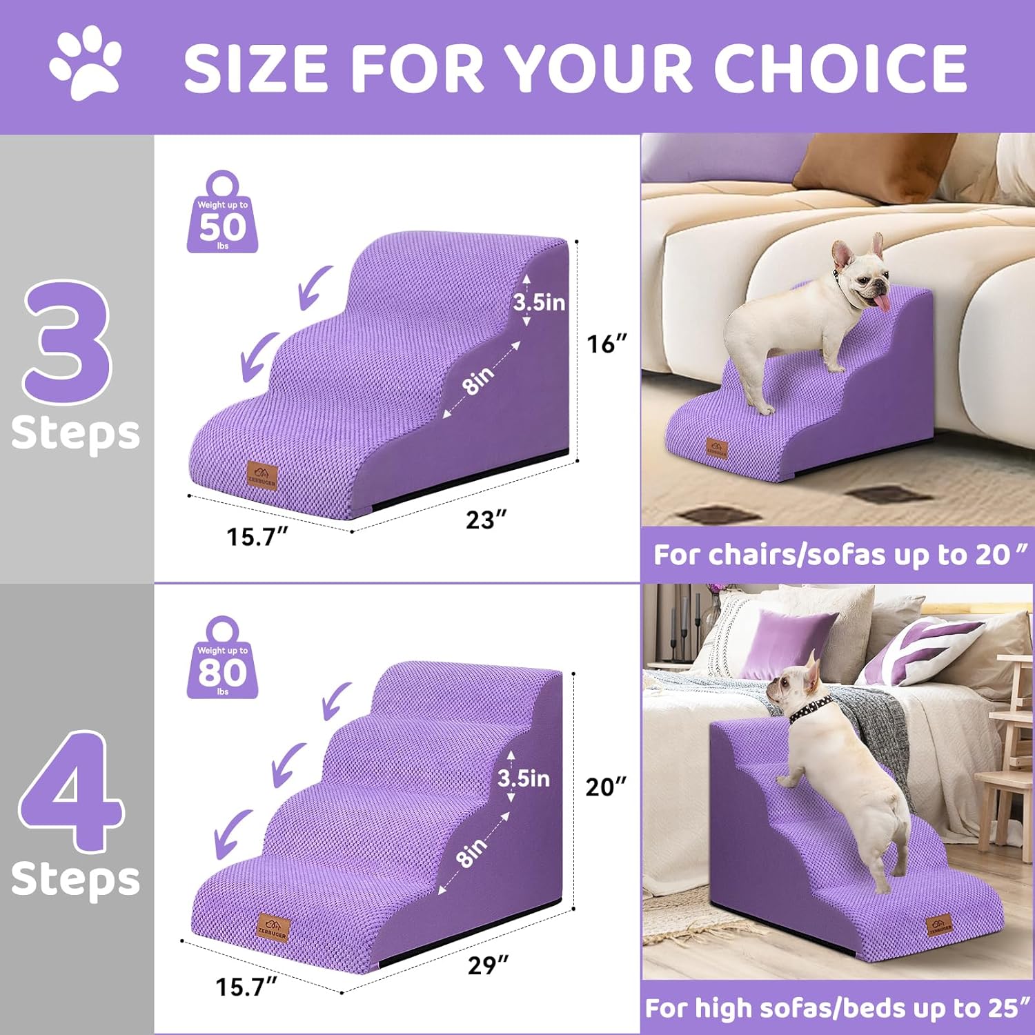 Thumbnail 6 de Zerbuger Dog Ramp and Stair for Bed 16" High, 3-Step Cat Stair for Sofa and Chair