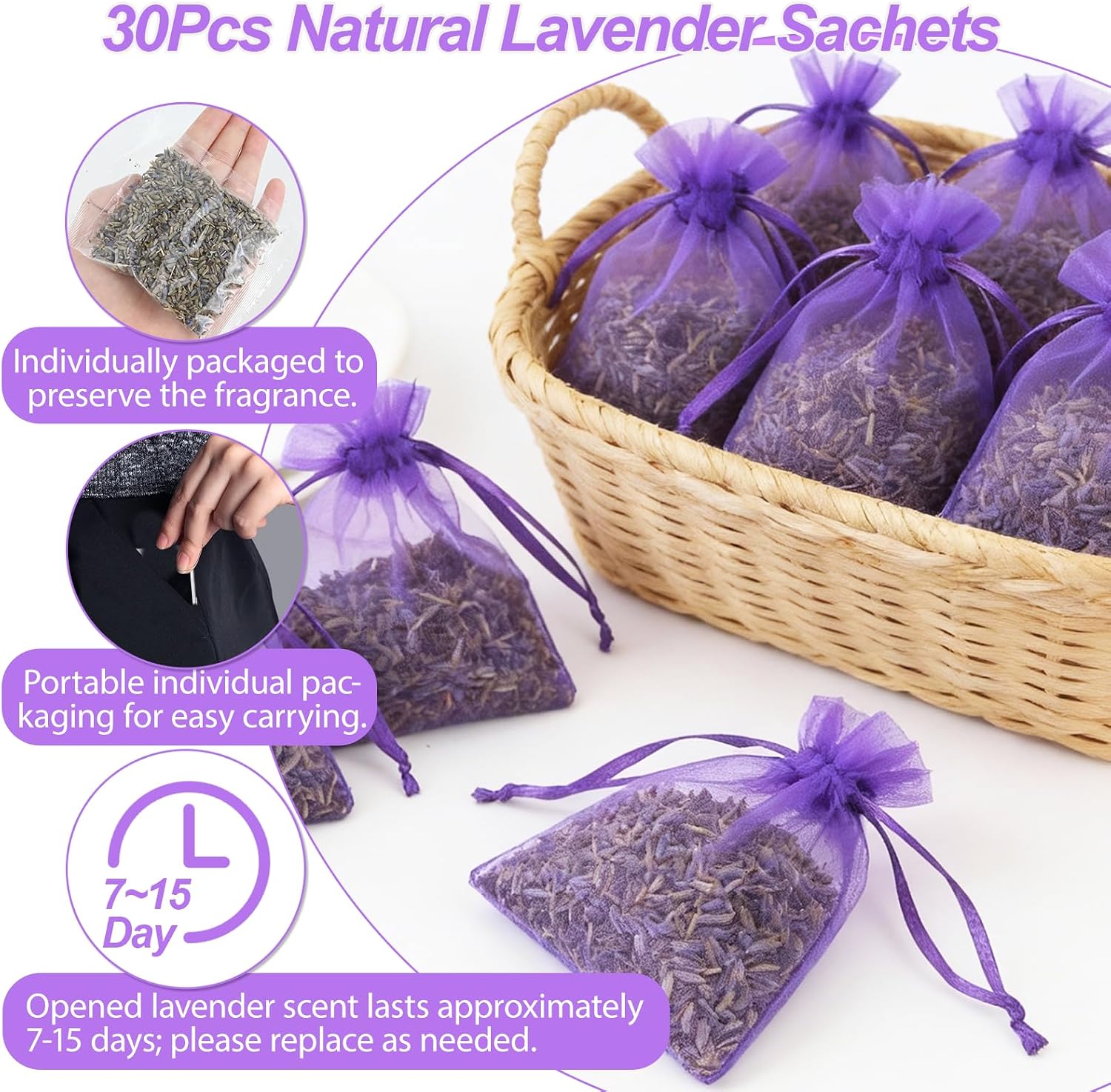 Thumbnail 1 de lompyeu HB-XYC-LM lavendelgeurzakjes, 30 stuks met gedroogde lavendel
