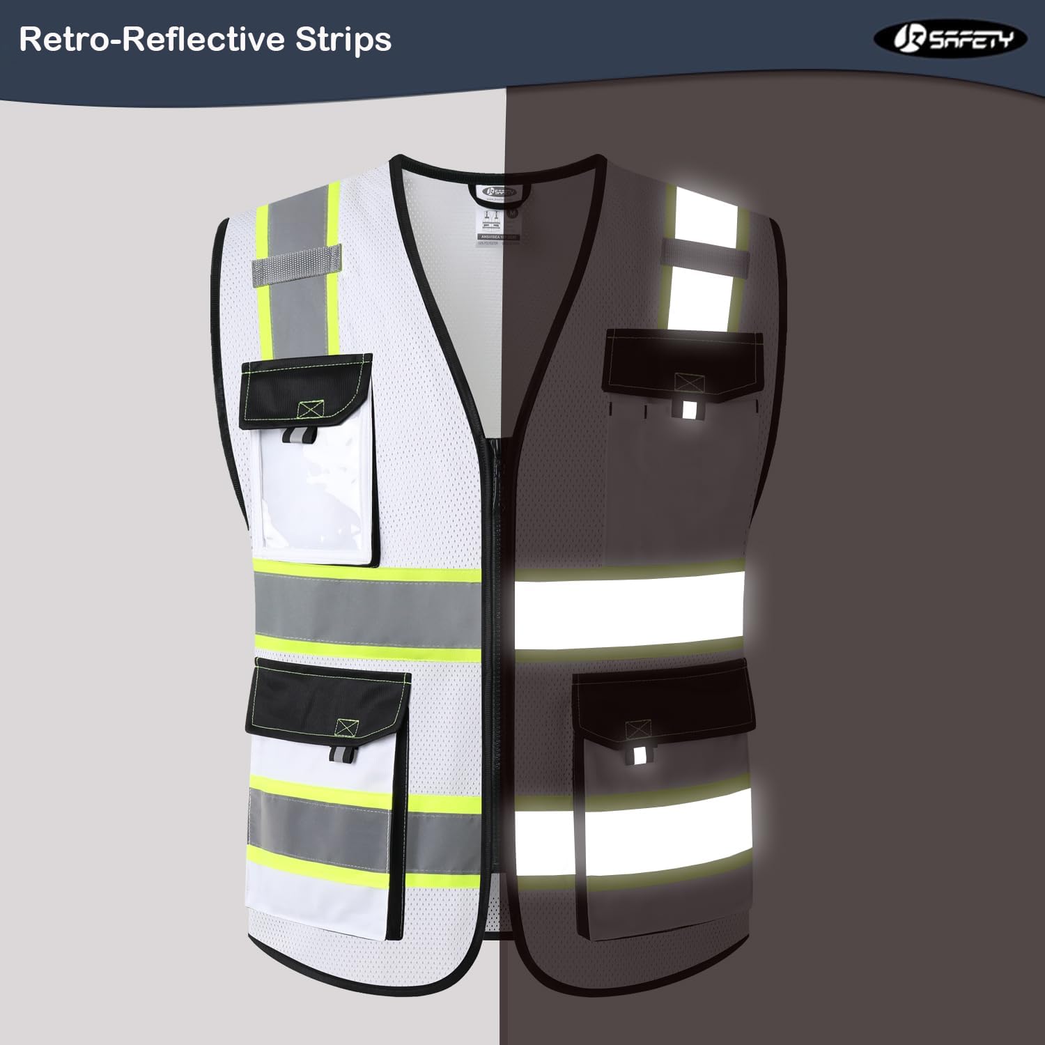 Detalle 2 de JKSafety JK220 Reflective Safety Vest, White, Large Mesh with 4 Reflective Strips