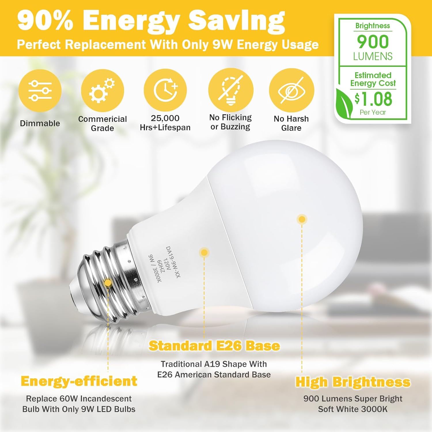 Detalle de Maylaywood A19 LED Light Bulb 3000K