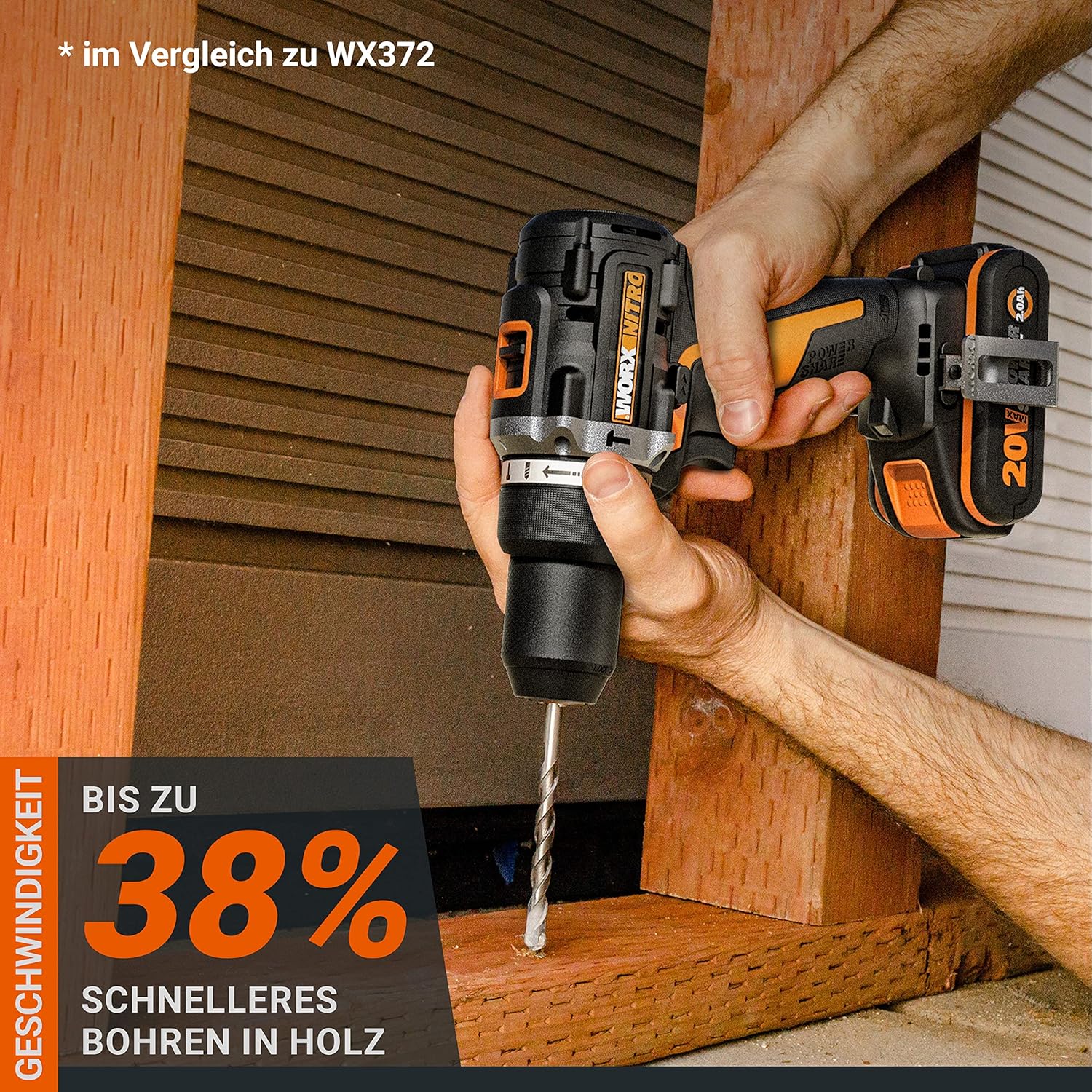 Thumbnail 3 de WORX NITRO WX352 Akku-Schlagbohrschrauber Set 20V – bürstenlos, 60 Nm, 2-Gang, inkl. 2x20V 2Ah Akkus & Schnellladegerät