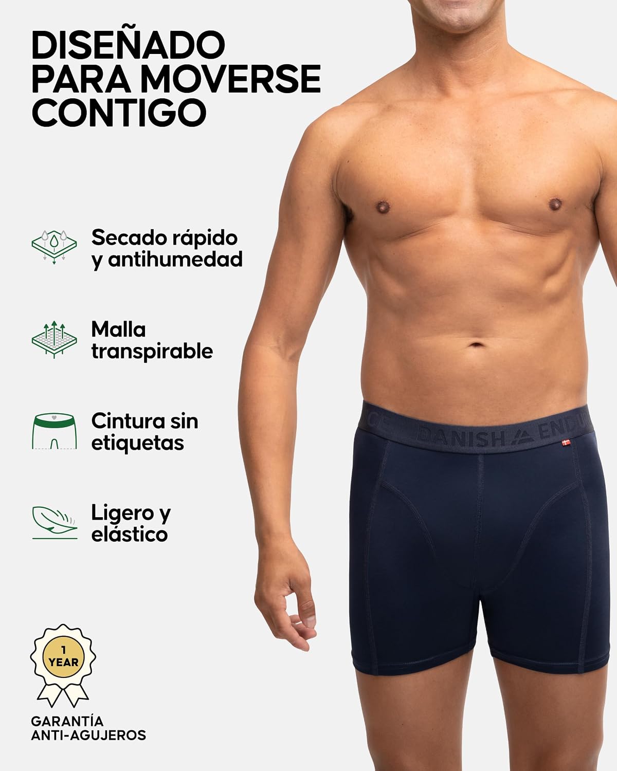 Detalle de DANISH ENDURANCE Calzoncillos Boxer Deportivos para Hombre - Pack 6, Azul, talla L