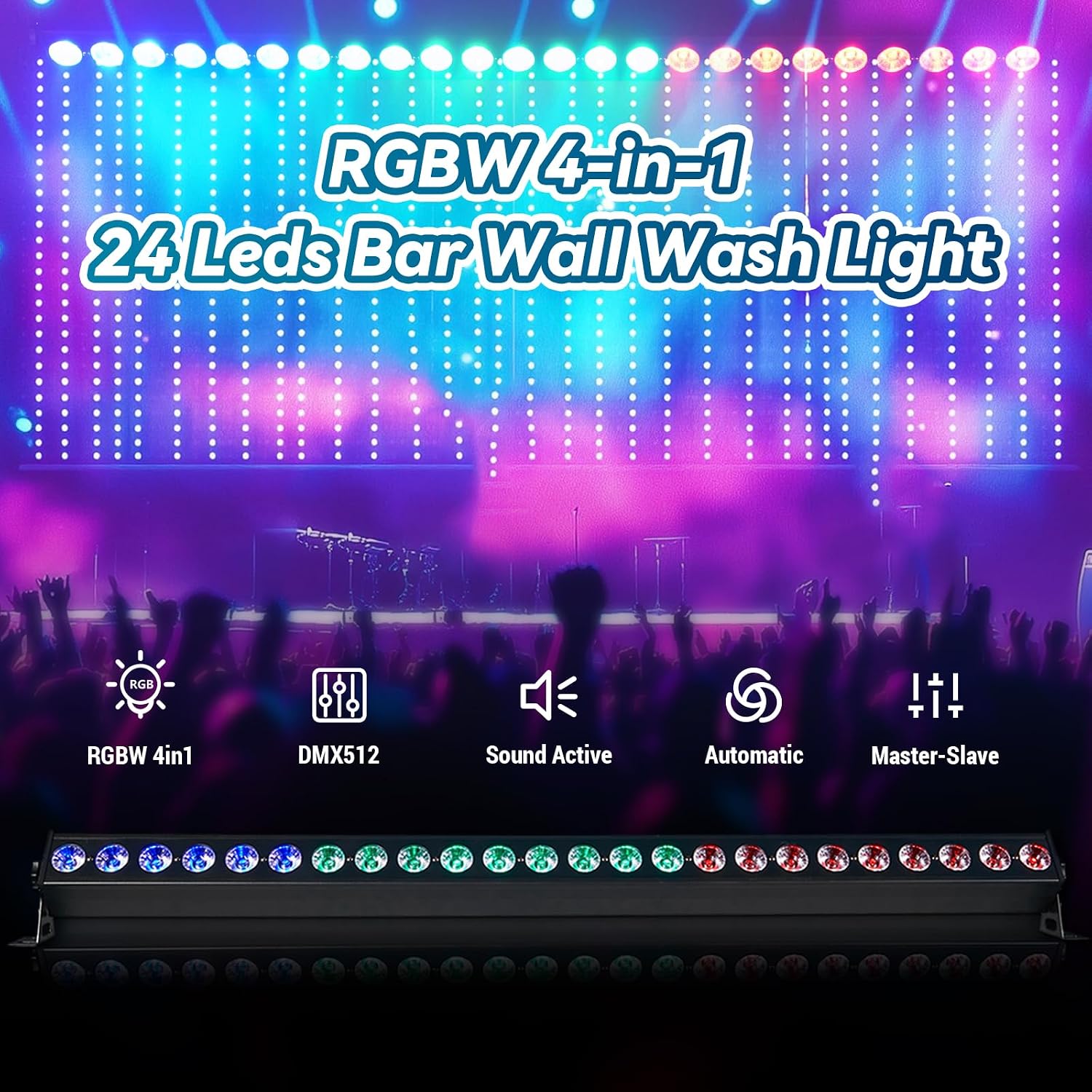 Detalle de XFALIGHTS XWASH-24 RGBW LED Stage Light Bar with DMX and 8-Zone Control