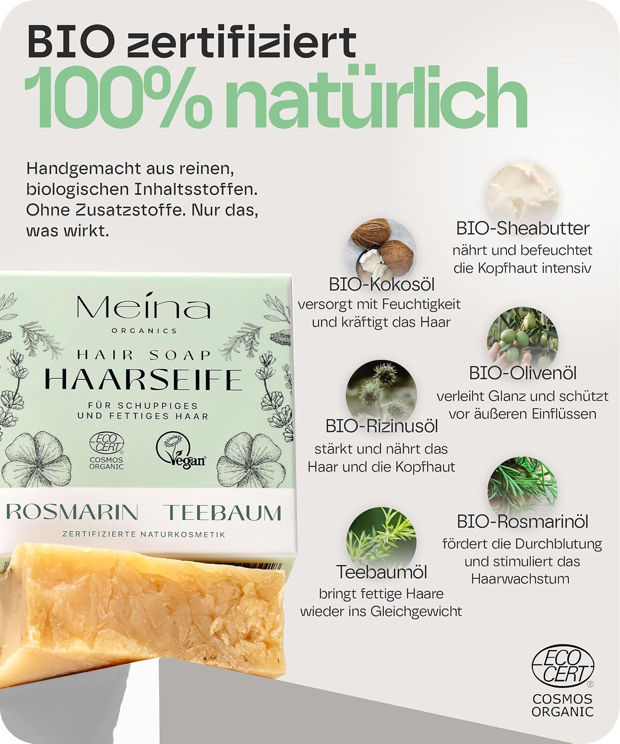 Thumbnail 3 de Meina Bio Haarseife gegen Fettiges Haar 80g