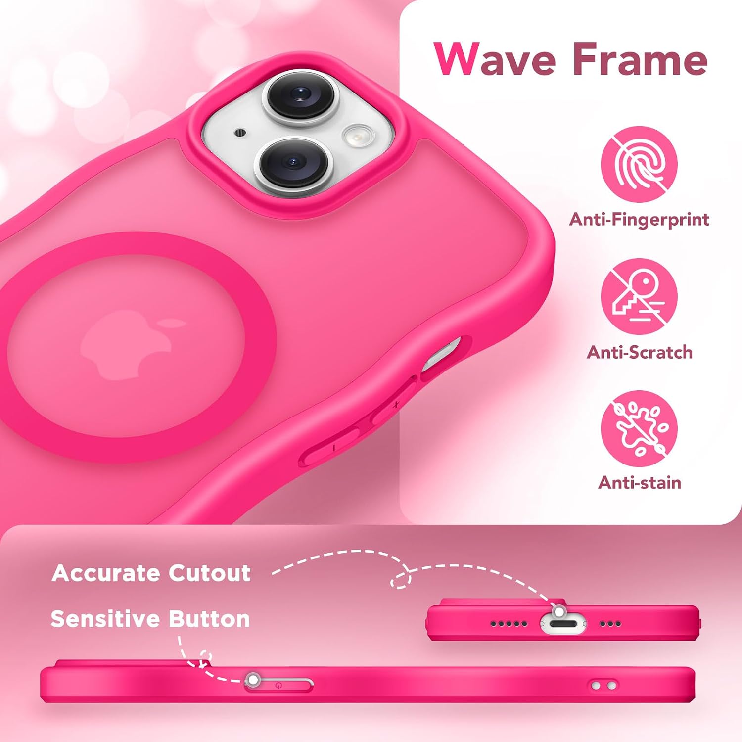 Thumbnail 6 de CAPRARO Cute for iPhone 13/14 Case with MagSafe, Curly Wave Edge, and 14 ft Drop Protection in Hot Pink