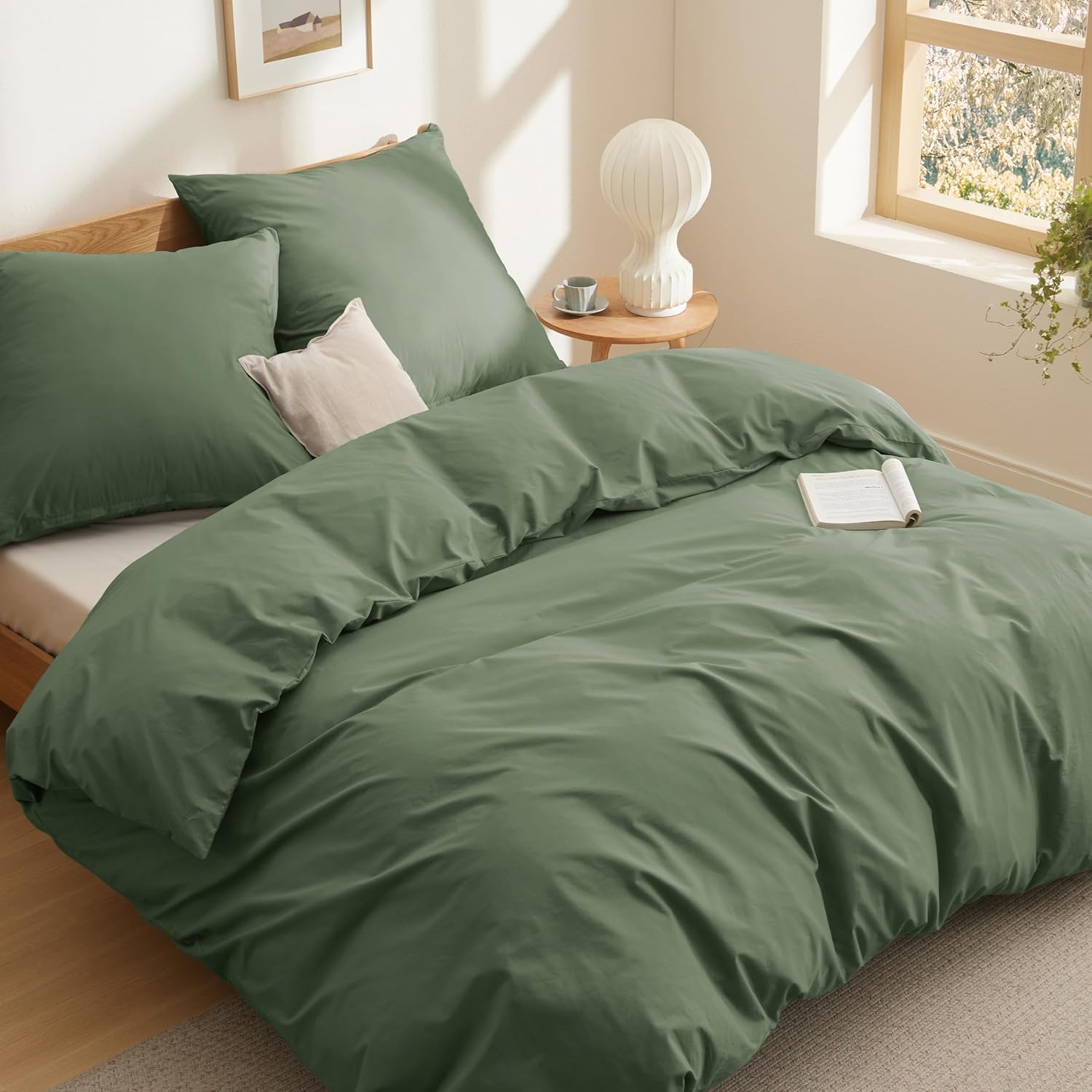 Thumbnail 6 de BEDSURE Bettwäsche-Set 220x240 cm aus Baumwolle in Dunkelgrün (3-teilig, mit Reißverschluss)