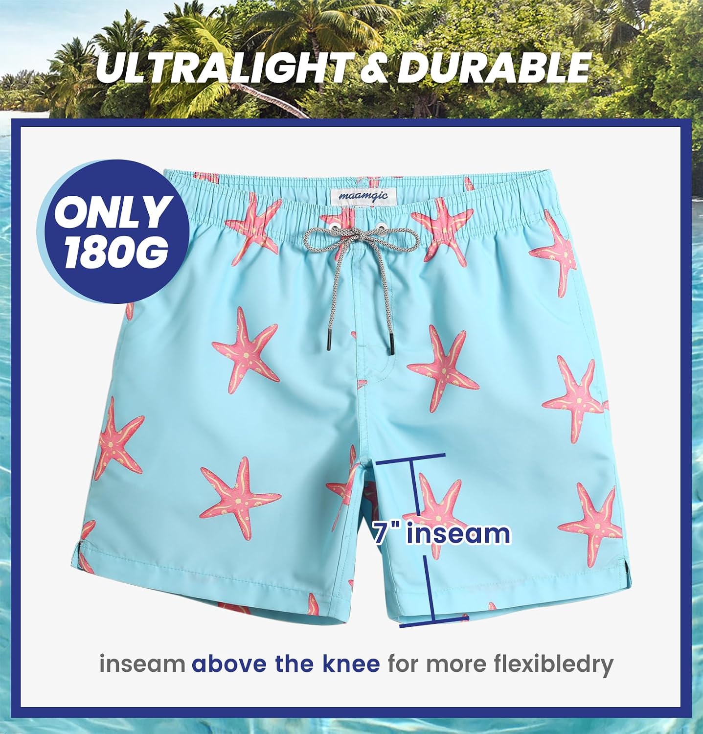 Detalle 1 de MaaMgic Men's Swim Trunks, 7-Inch