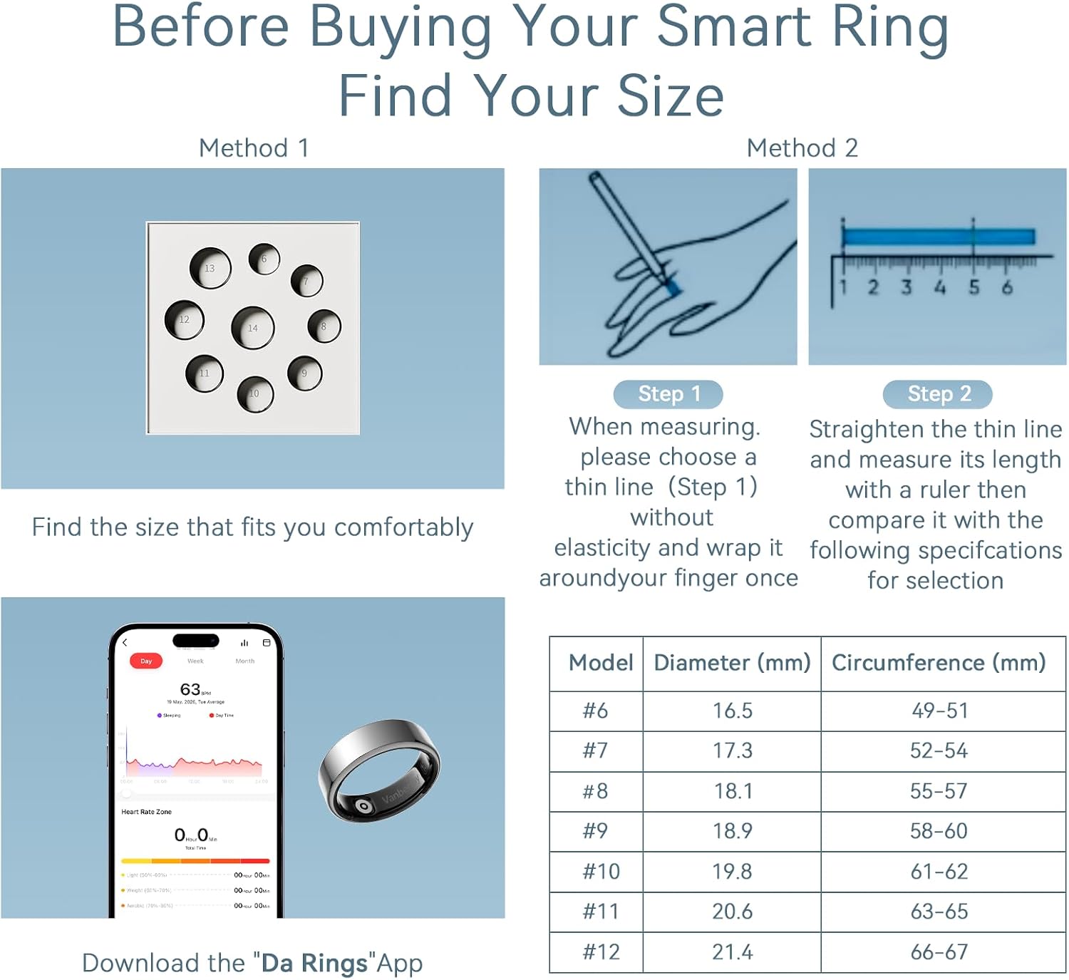 Thumbnail 1 de VANBERRAY well 1 BL 9 Smart Ring, Black Size 9, Sleep and Health Tracking