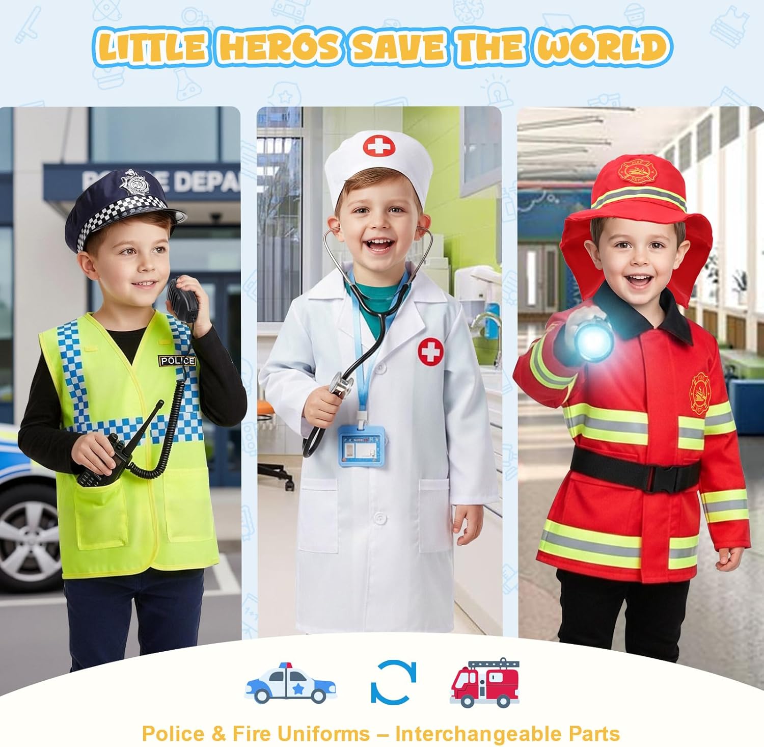Thumbnail 3 de WIKITOT 3 in 1 Kids Role Play Costumes — 13 Pieces for Boys Aged 3-7