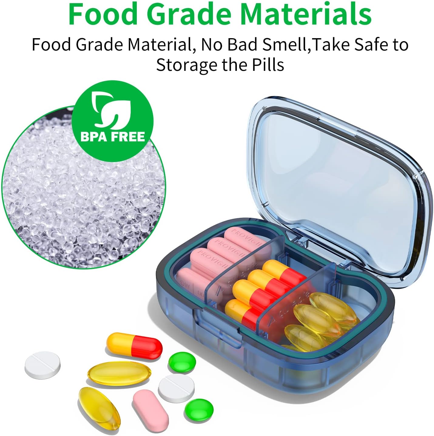 Detalle de 2 Pack 3-Compartment Small Pill Box | Moisture Proof Travel Organizer