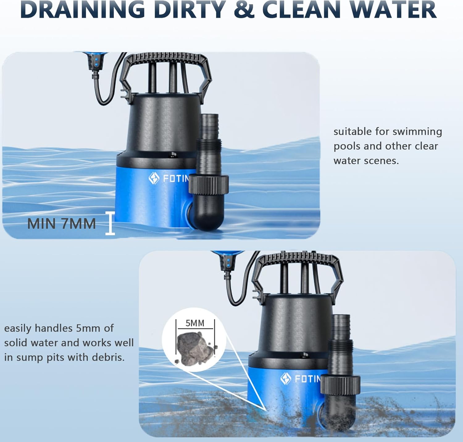 Thumbnail 3 de FOTING Submersible Water Pump 400W 8000l/h for Pool Drainage