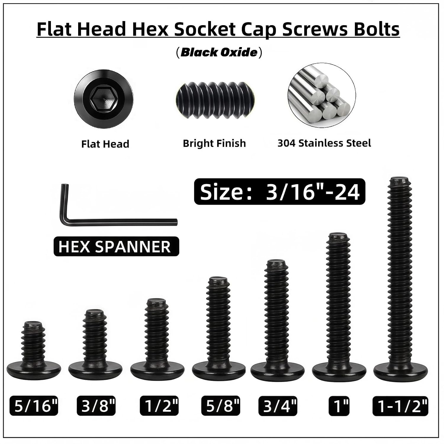 Detalle de Flat Head Hex Socket Screws, 3/16"-24 x 5/16
