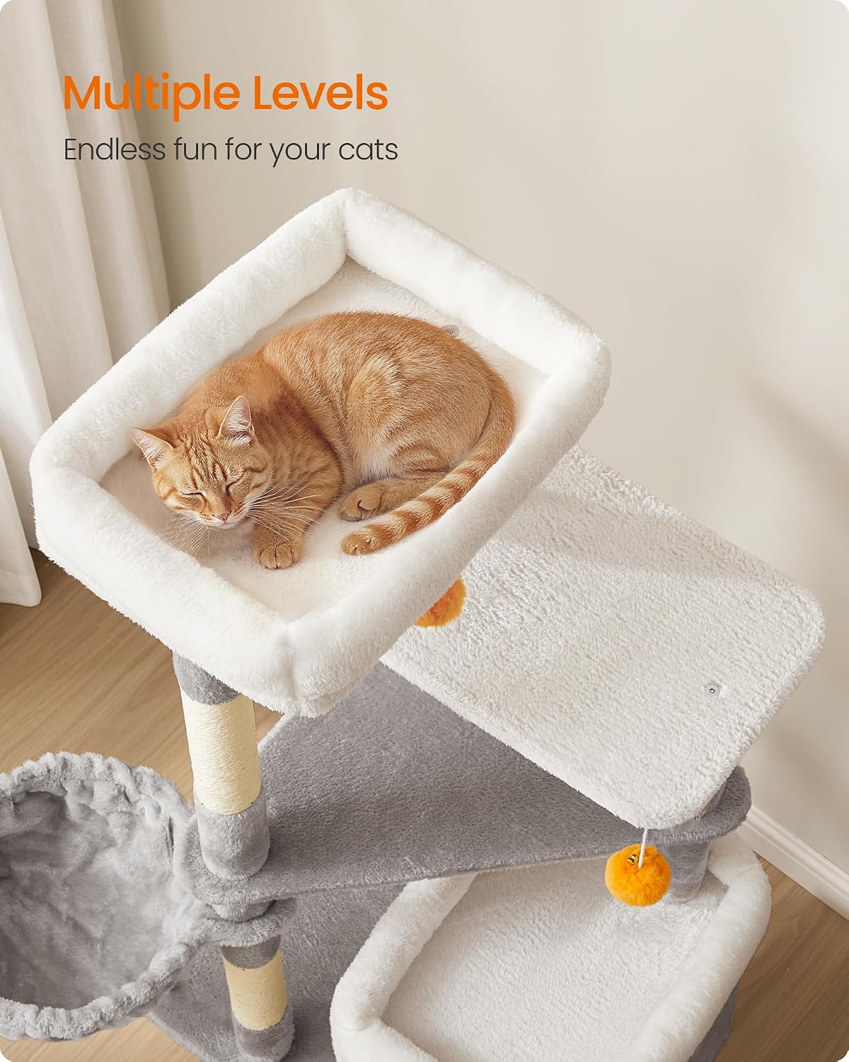 Detalle 2 de FEANDREA Tall Cat Tree, 150 cm, Two Caves and Three Sisal Scratching Posts