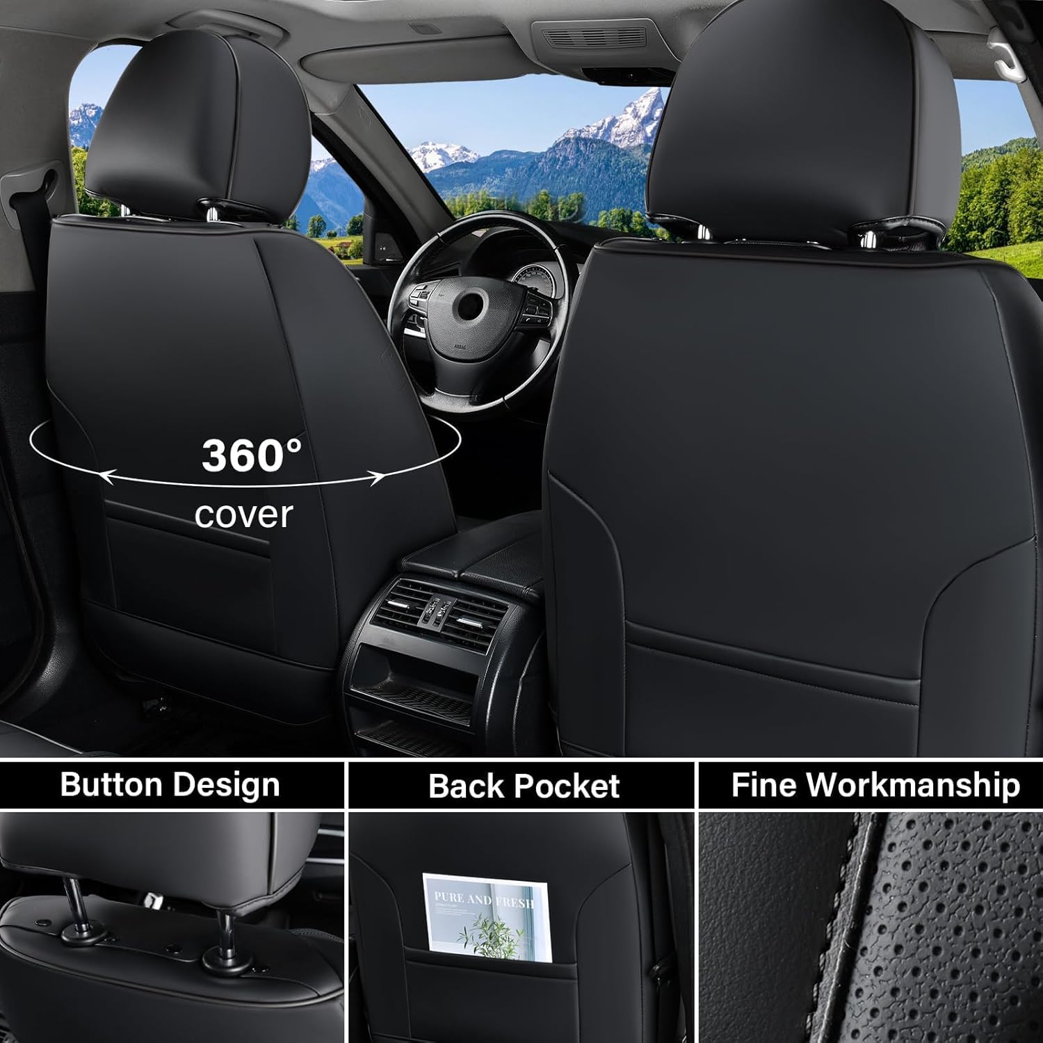 Thumbnail 1 de Coverado Car Seat Covers Full Set (Black) — Luxury Nappa Leather Waterproof Universal Covers for Front & Rear