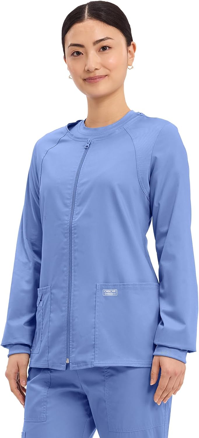 Detalle 2 de Cherokee 4315 Women's Zip-Front Scrub Jacket, 3 Pockets, Two-Way Stretch Brushed Twill