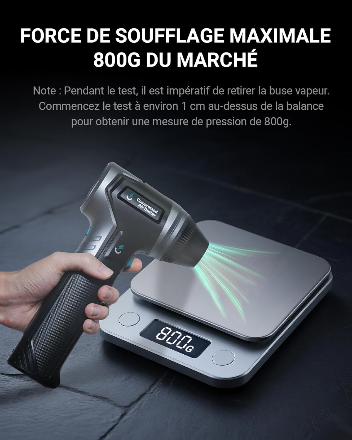 Detalle de VANTRUE POWER T800 Souffleur d’air comprimé – 3 vitesses, sans fil, 800 g de souffle
