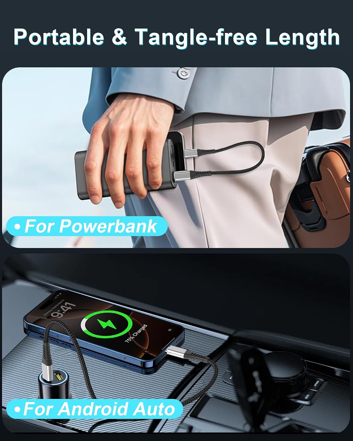 Thumbnail 2 de 3er-Set USB-C auf USB-C Kabel Kurz (60 cm) – 60W PD 3.0, Nylon-Ummantelung