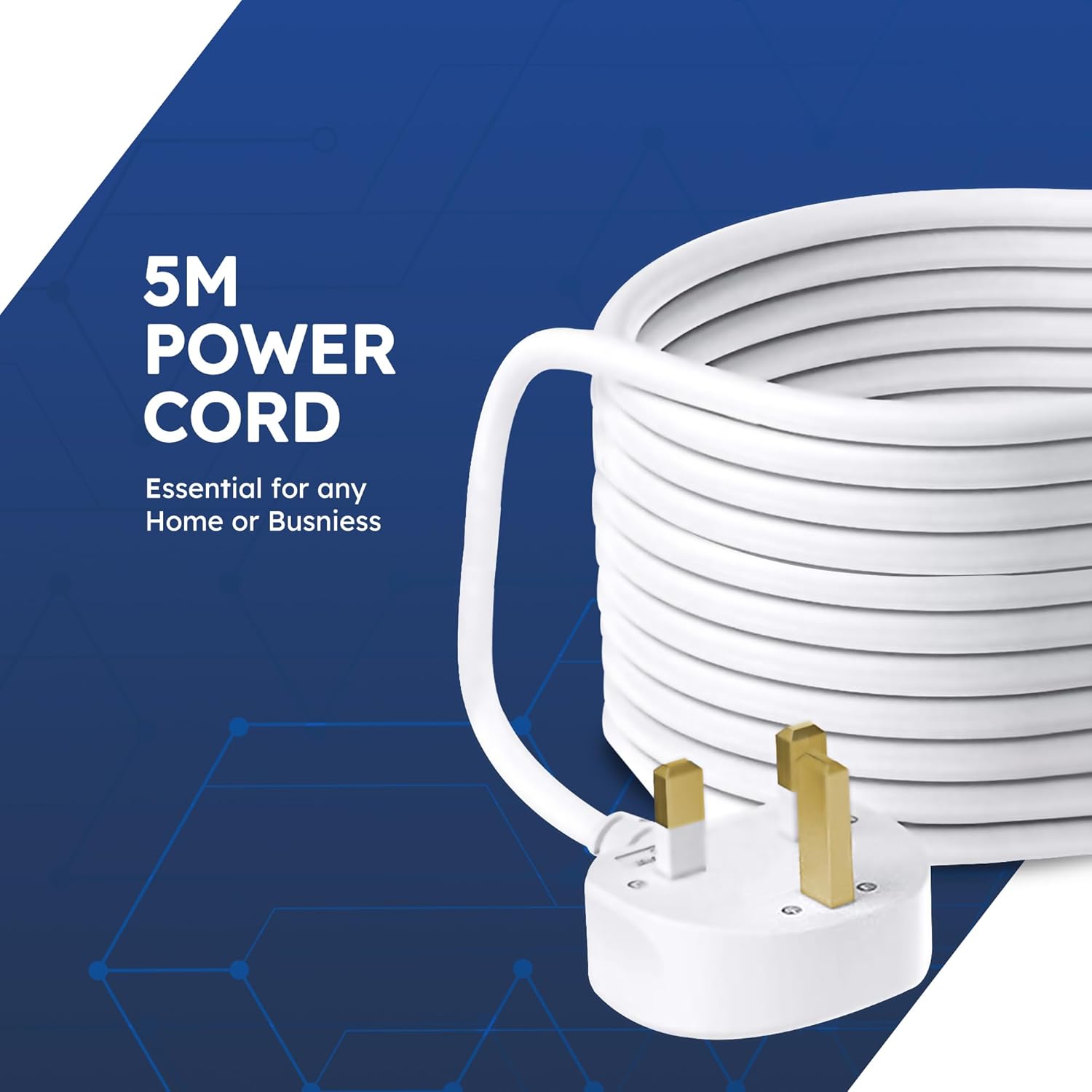 Thumbnail 3 de DESIRETECH White Electric Extension Lead 4-Gang, 5m (Wall-Mountable UK Plug, Surge Protection)