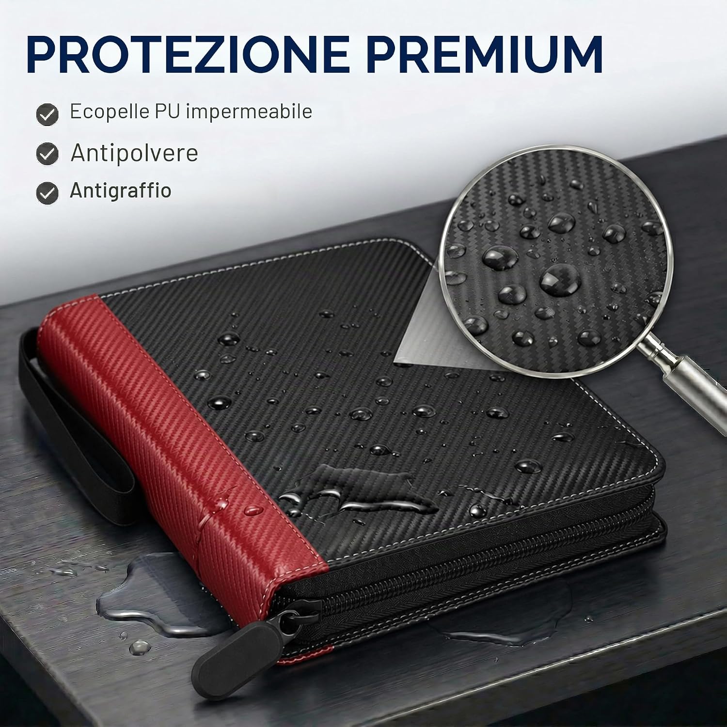 Detalle de KORVORIA Album Porta Carte 900 Tasche: grande capacità, protezione e stile in rosso