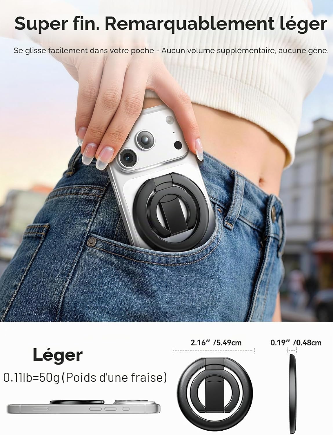 Thumbnail 5 de Tounee Support Bague magnétique Double Face MagSafe N52 - Compatible iPhone 17/16/15/14 Pro Max (Noir)
