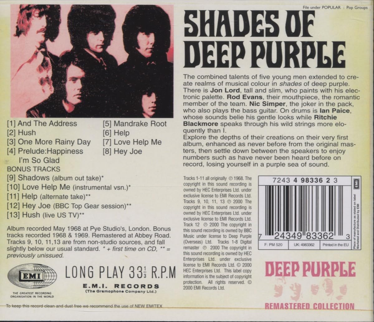 Detalle 2 de EMI Shades Of Deep Purple CD by Deep Purple, remastered with extra tracks