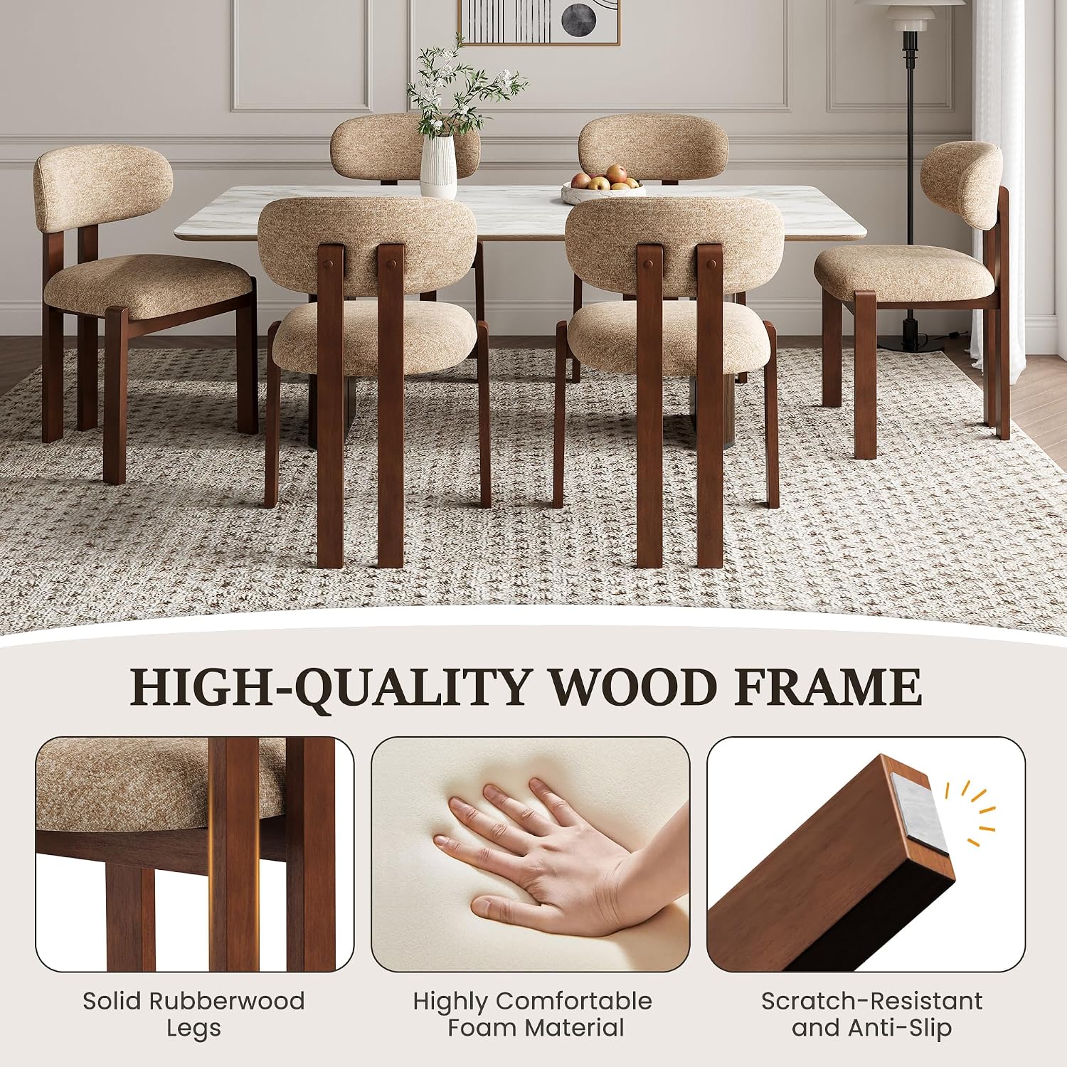 Detalle 2 de MALOL DCW37 Dining Chairs, Set of 2, Camel Chenille, Curved Backrests