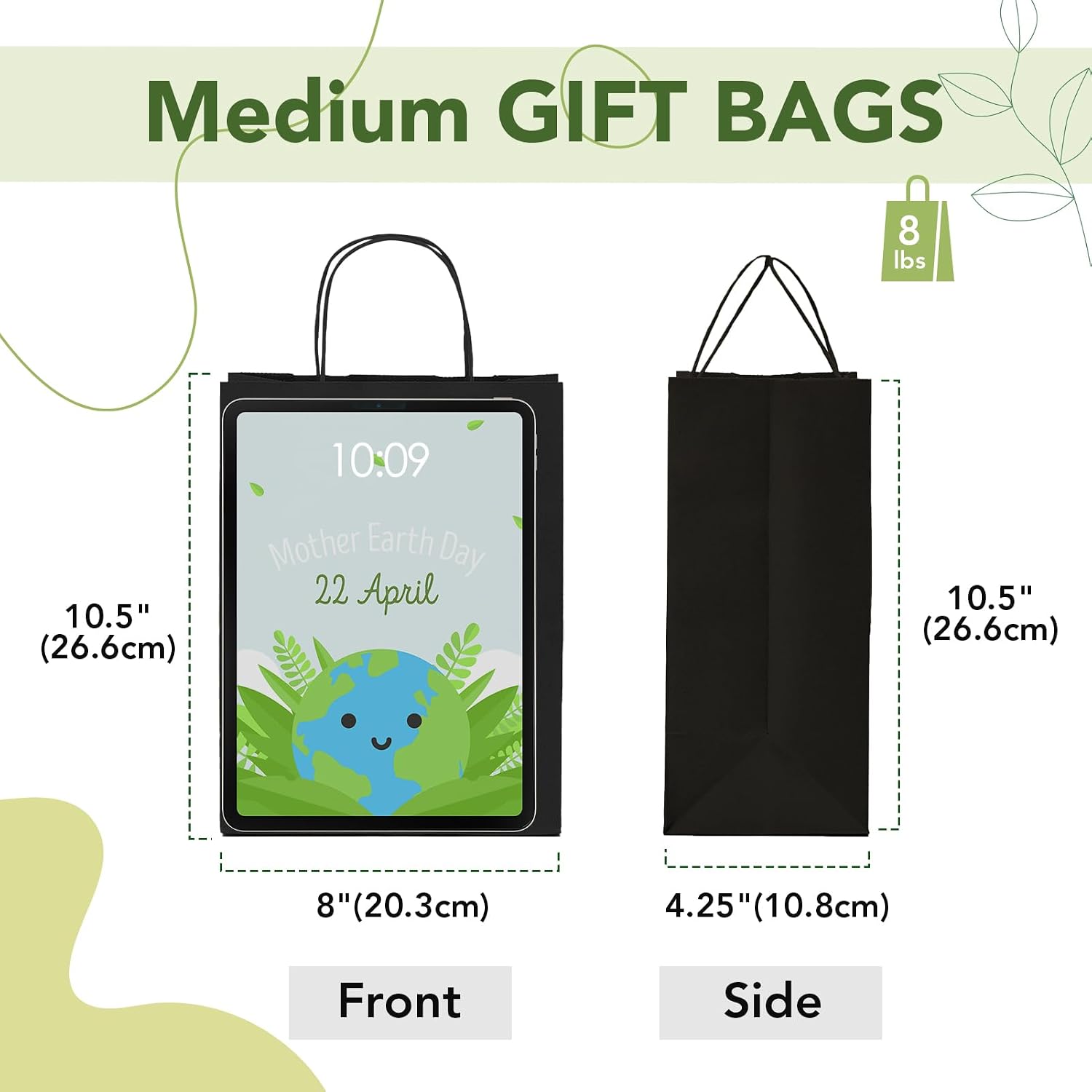 Thumbnail 2 de MESHA 100 Pack Black Gift Bags – 8x4.25x10.5 Inch Kraft Paper Bags with Handles (Medium, Recyclable, DIY Friendly)