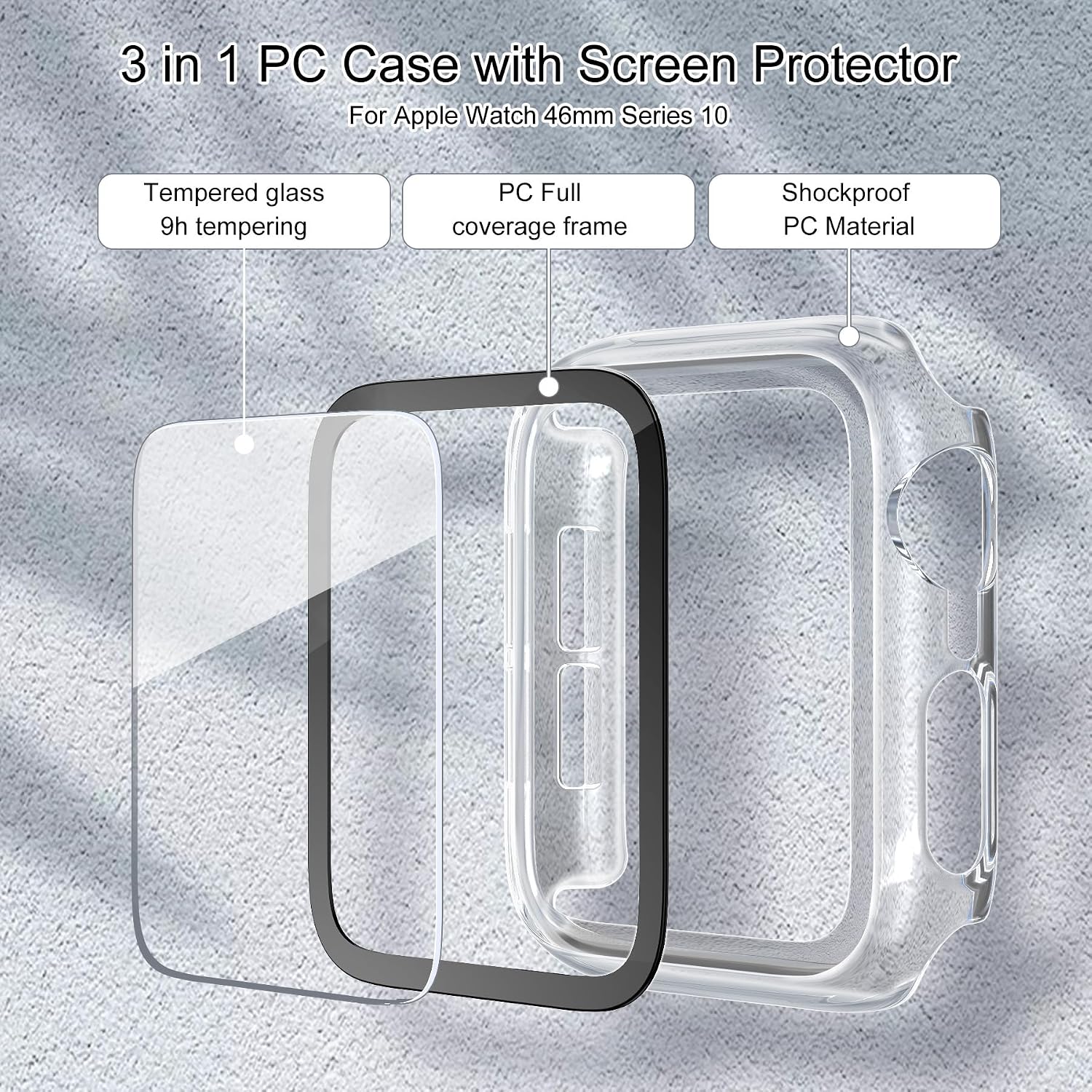Detalle de Tuocal 2 Pack Hard PC Case with Screen Protector for Apple Watch Series 10 (46mm)