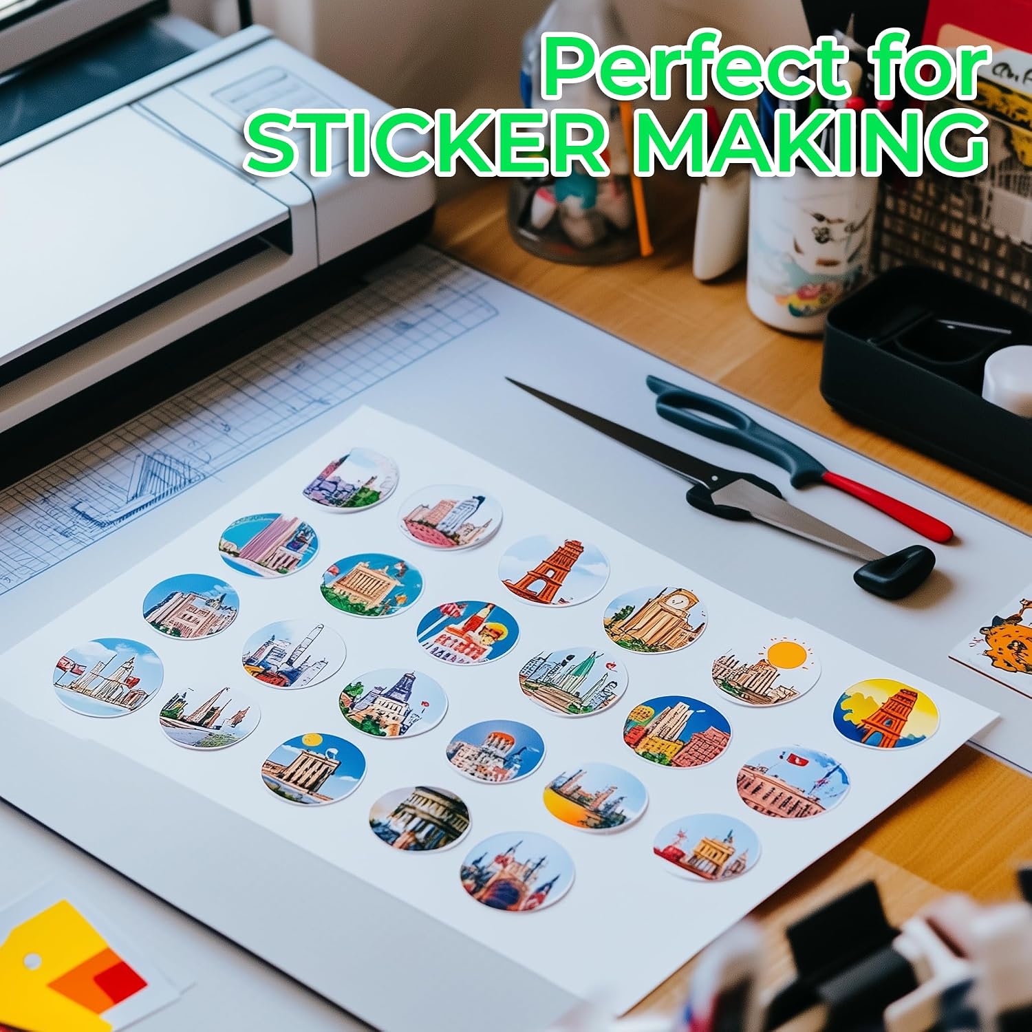 Detalle de Evergreen Goods 100 Sheets A4 Waterproof Self-Adhesive Glossy White Vinyl Sticker Paper