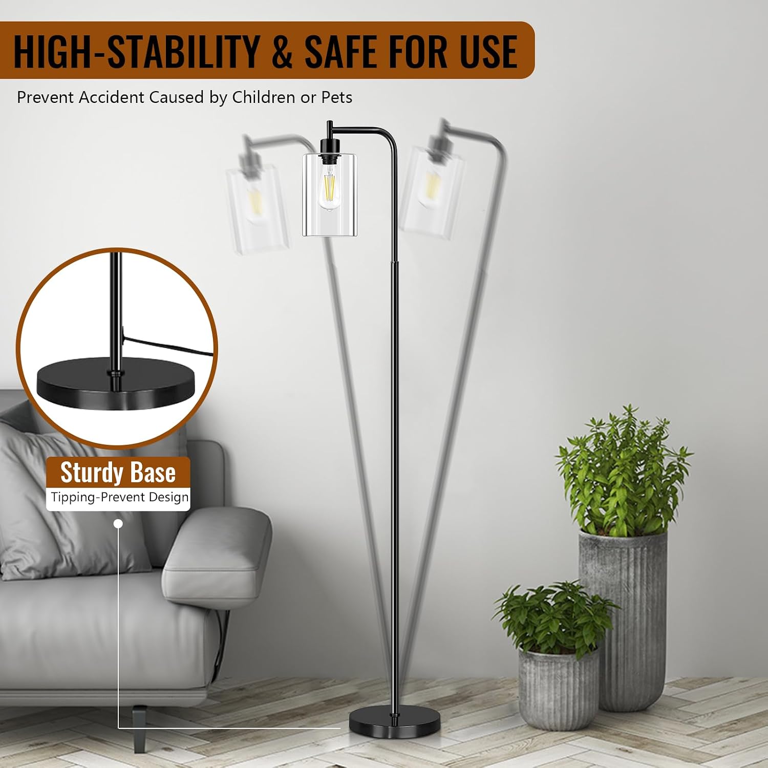 Thumbnail 1 de Lanburch XLGZ-L1-002BK Floor Lamp with Clear Glass Shade and Foot Switch