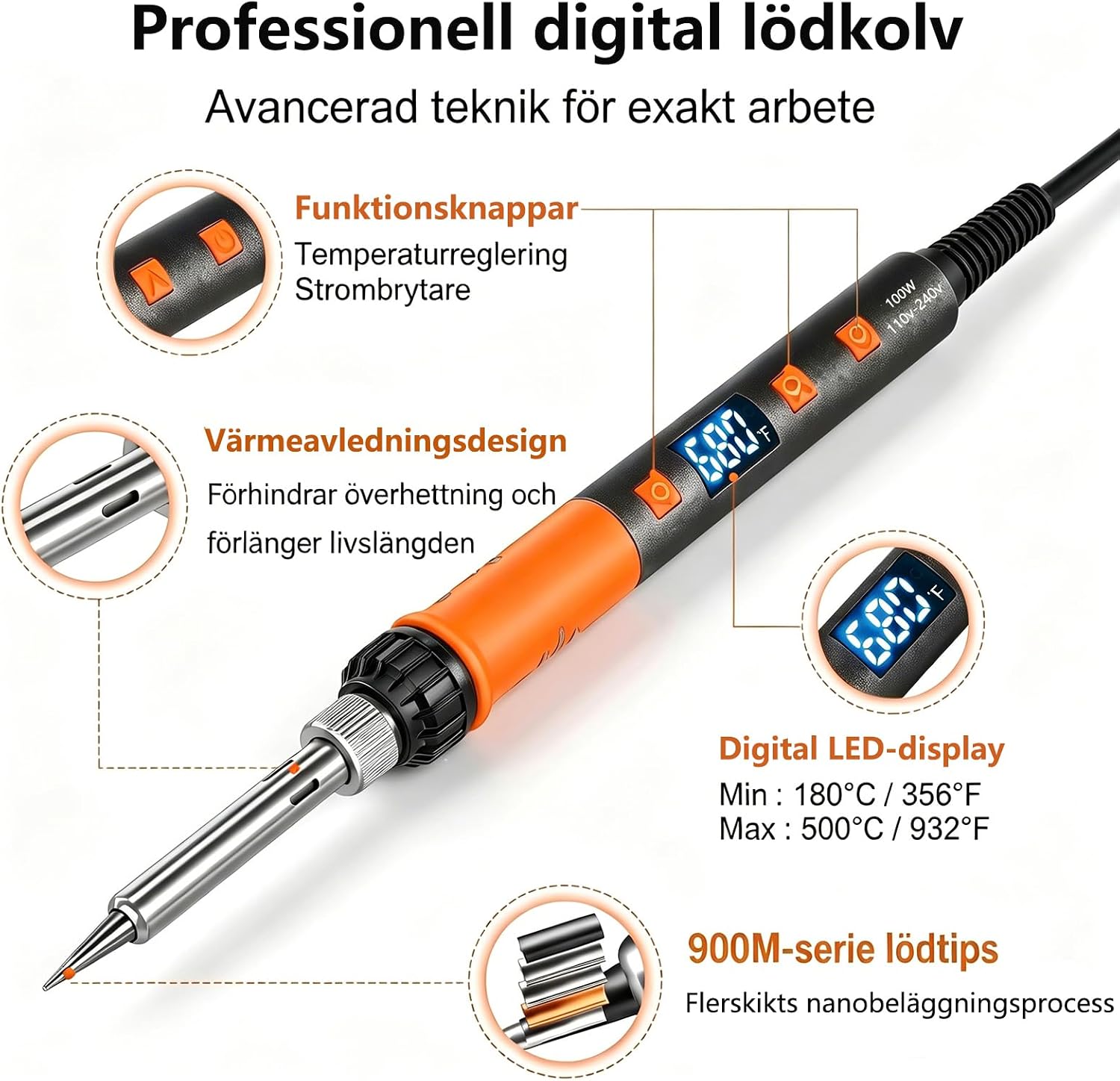 Detalle de OIDJK OIDJK-01 lödkolvset, 100 W med justerbar temperatur och viloläge