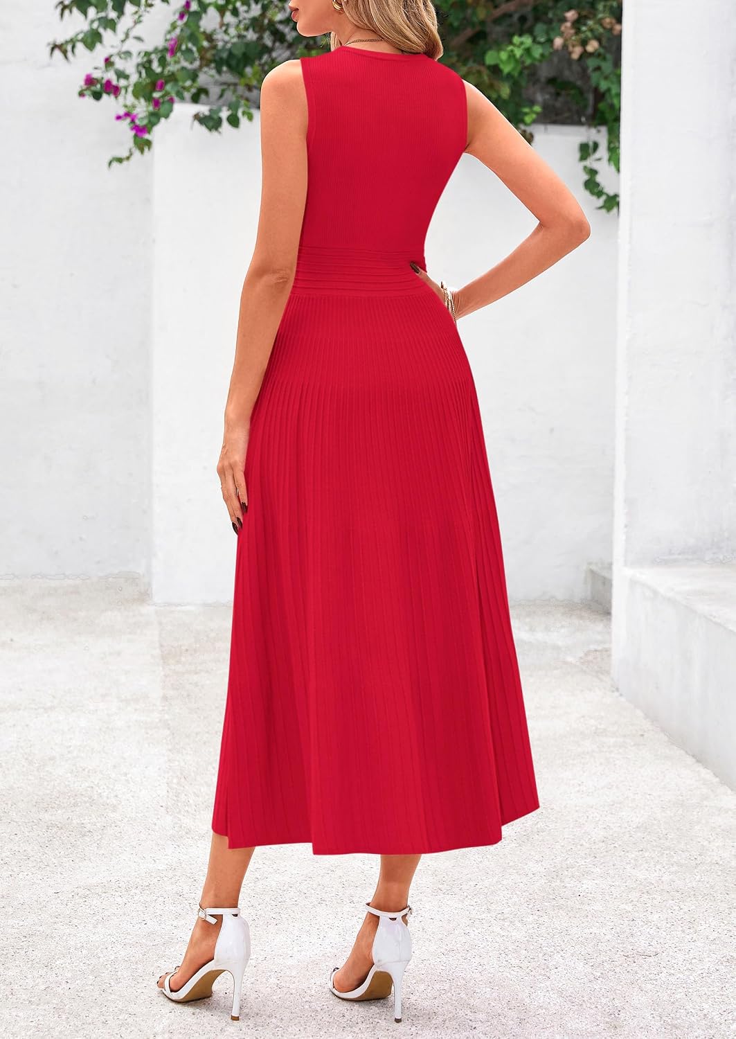 Detalle 2 de PRETTYGARDEN PR930 Women's Pleated Knit Midi Dress, Sleeveless A-Line