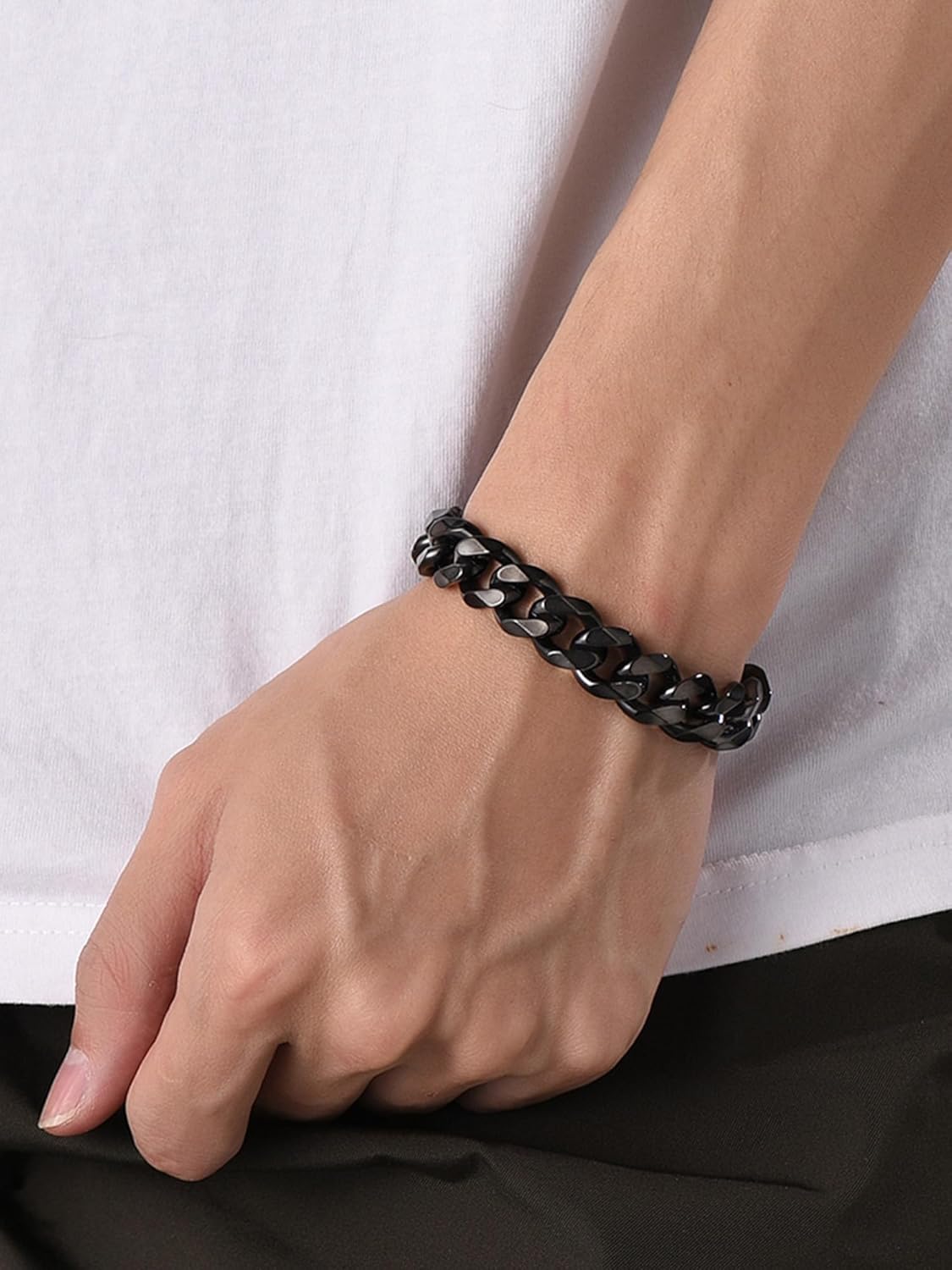 Thumbnail 1 de PROSTEEL Bracciale da uomo a catena cubana in acciaio con placcatura 18K, larghezze 3–12 mm (confezione regalo)