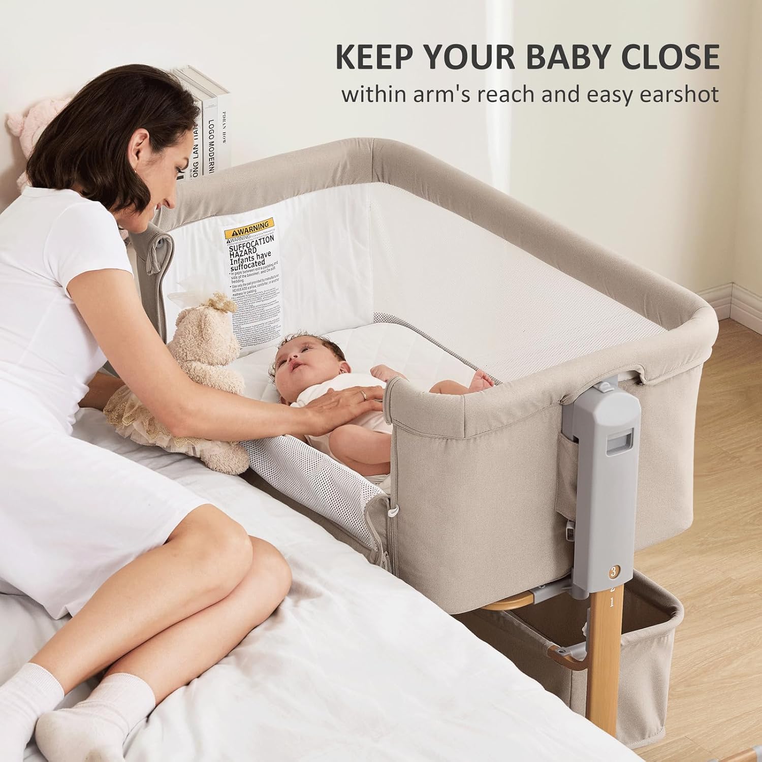 Thumbnail 1 de 3 in 1 Baby Bassinet (Rocking + Bedside Sleeper) with 6-Height Adjustment, Breathable Mesh & Storage Basket