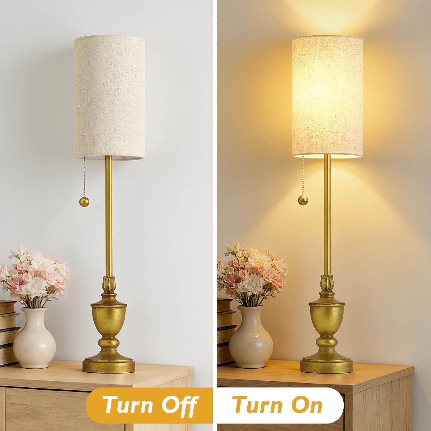 Detalle 2 de EJIAXIN T00064 Buffet Table Lamps, Set of 2, 28-Inch Faux Brass Resin